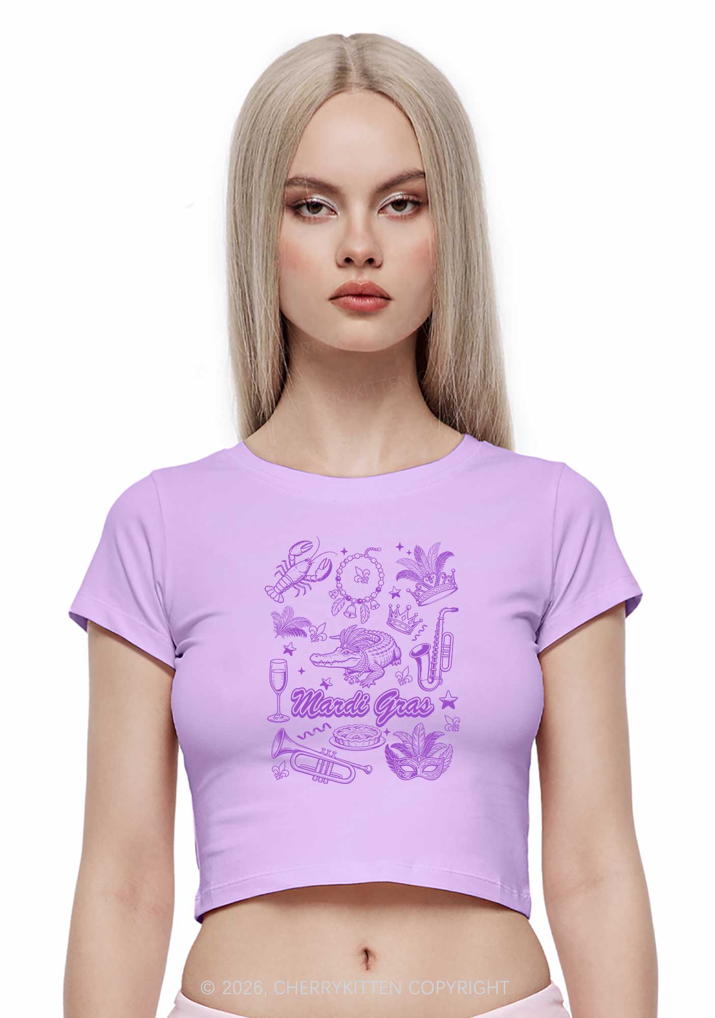 Mardi Gras Symbols Y2K Baby Tee Cherrykitten - Image 2