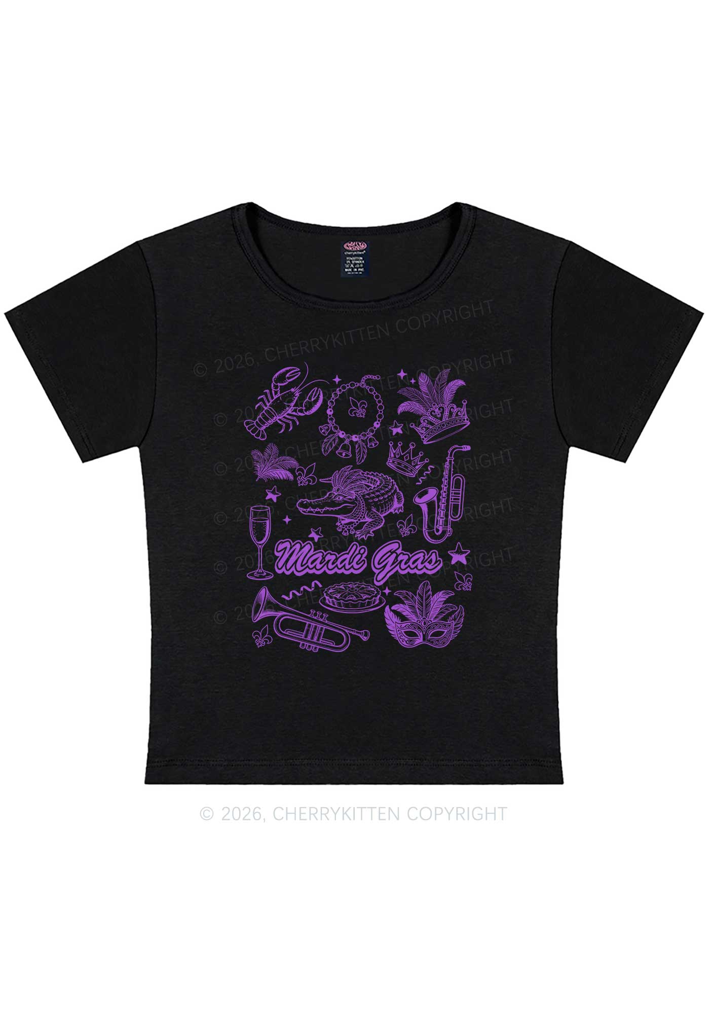 Mardi Gras Symbols Y2K Baby Tee Cherrykitten - Image 3