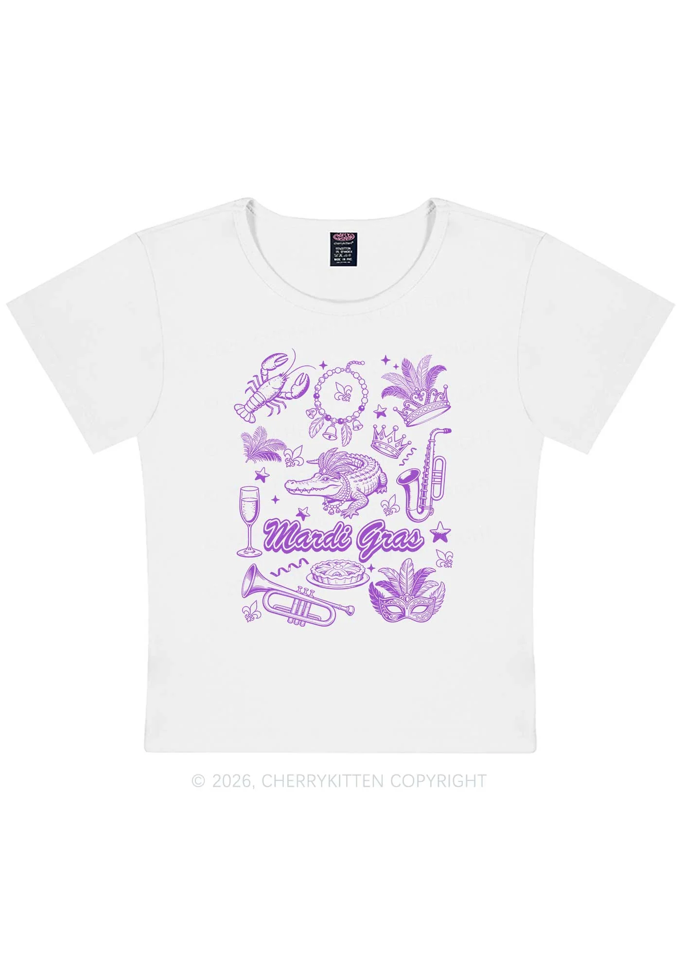 Mardi Gras Symbols Y2K Baby Tee Cherrykitten - Image 6