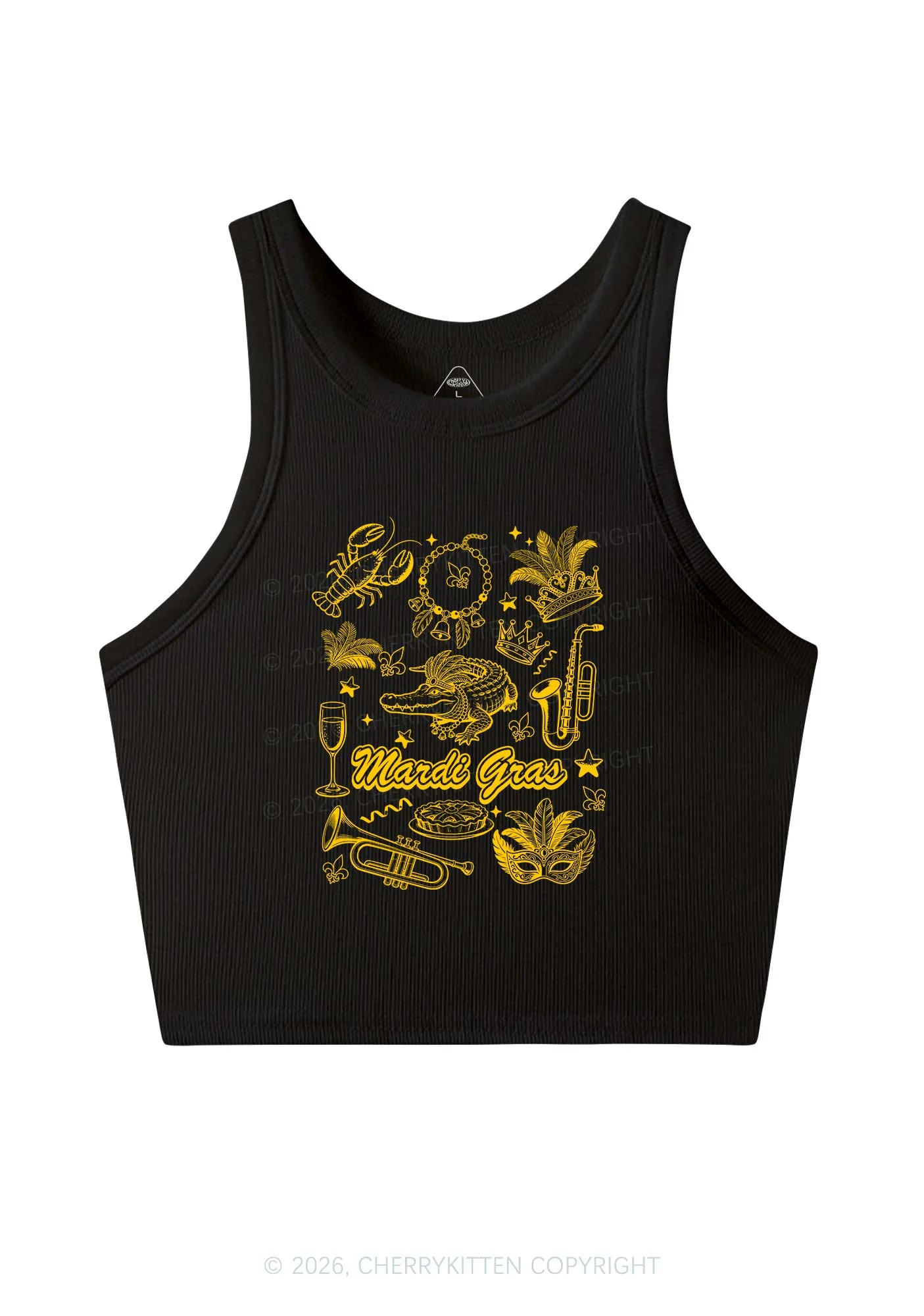 Mardi Gras Symbols Y2K Crop Tank Top Cherrykitten - Image 3