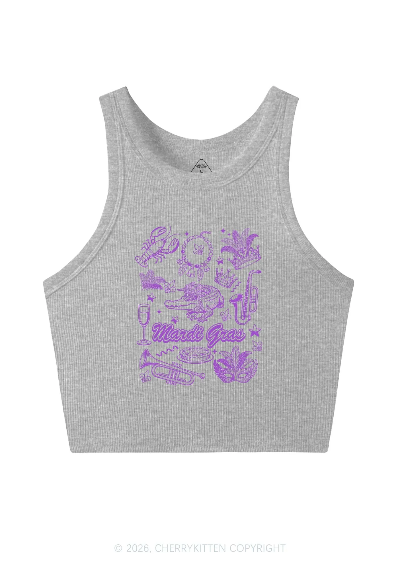 Mardi Gras Symbols Y2K Crop Tank Top Cherrykitten - Image 6