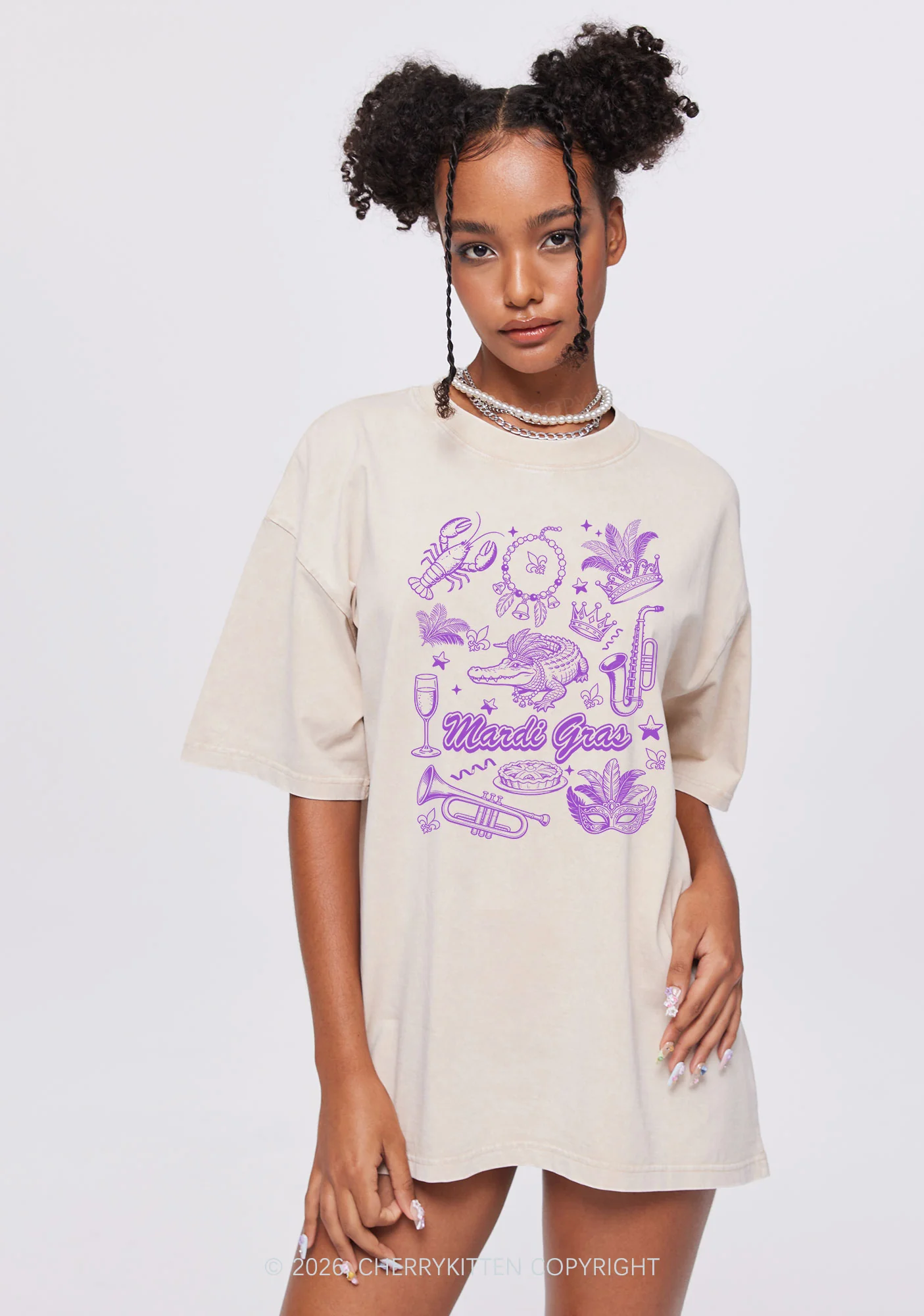 Mardi Gras Symbols Y2K Shirts Washed Tee Cherrykitten - Image 2