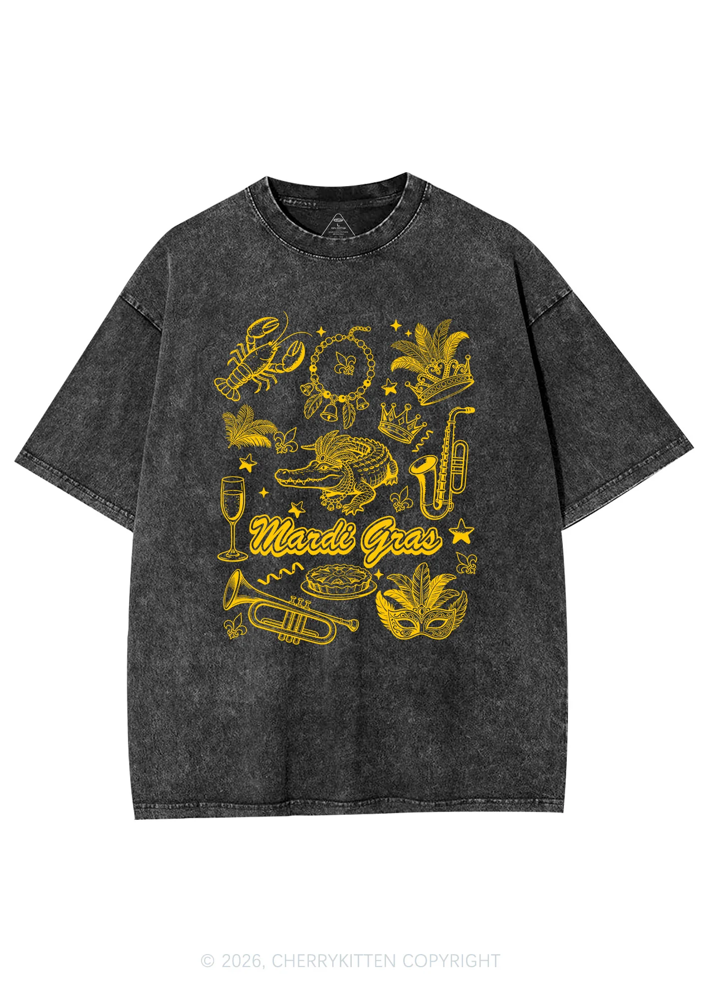 Mardi Gras Symbols Y2K Shirts Washed Tee Cherrykitten - Image 3