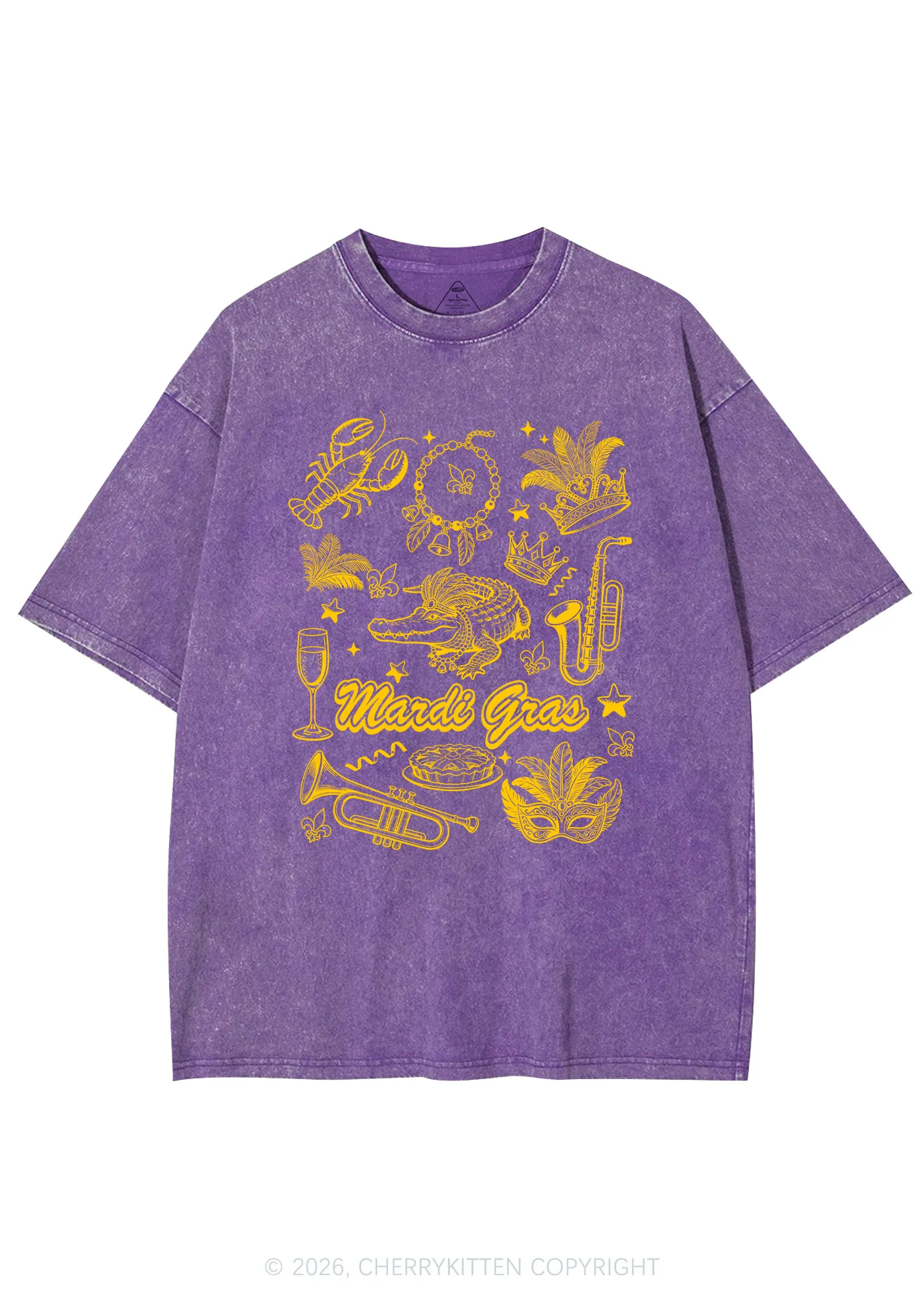 Mardi Gras Symbols Y2K Shirts Washed Tee Cherrykitten - Image 4
