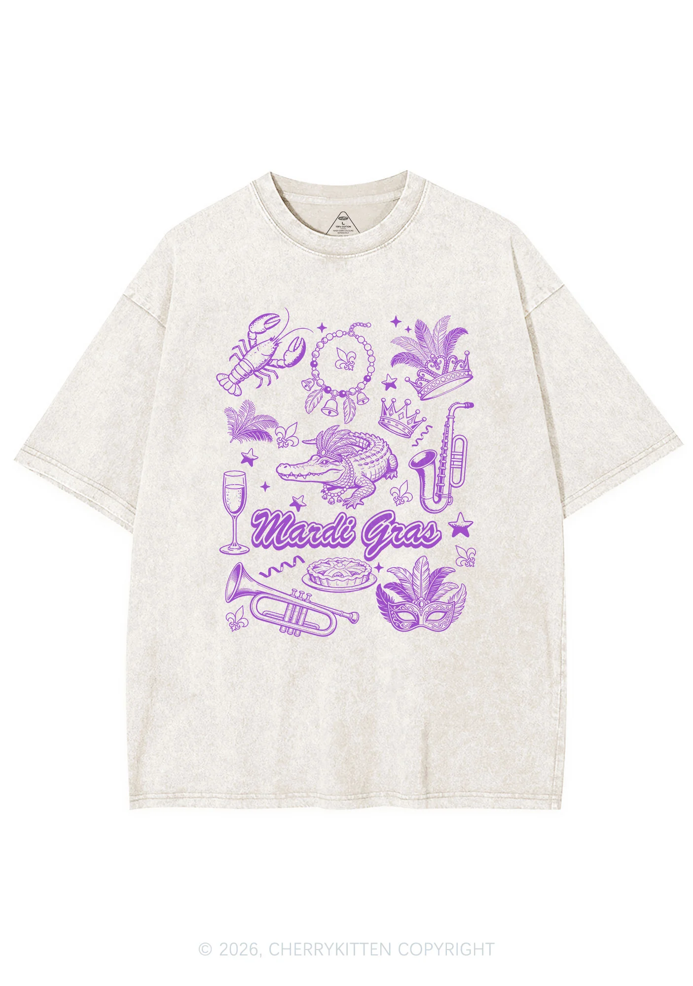 Mardi Gras Symbols Y2K Shirts Washed Tee Cherrykitten - Image 5