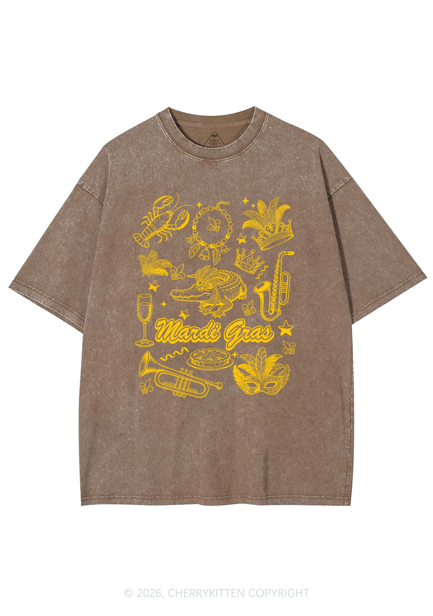 Mardi Gras Symbols Y2K Shirts Washed Tee Cherrykitten - Image 6