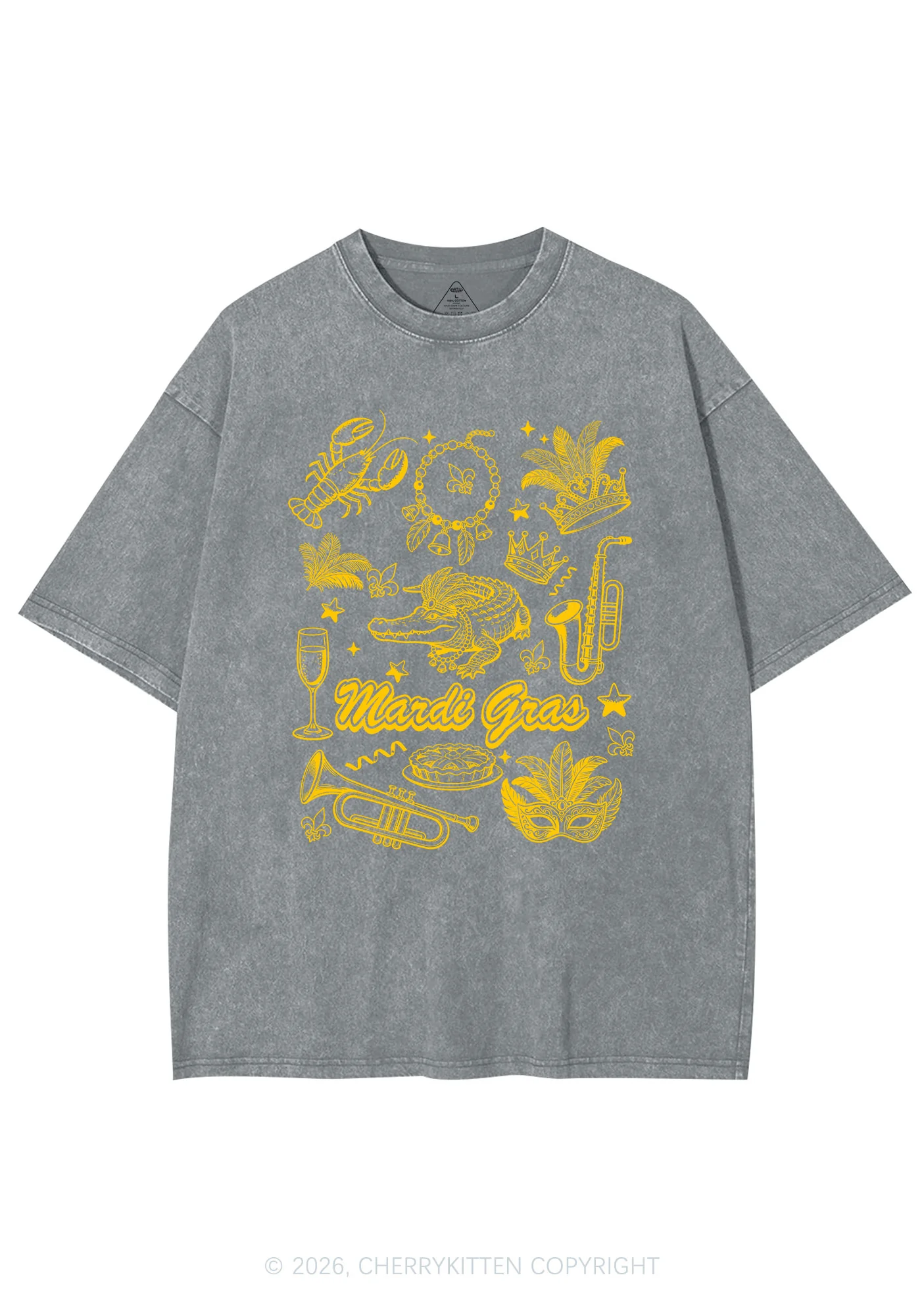 Mardi Gras Symbols Y2K Shirts Washed Tee Cherrykitten - Image 7