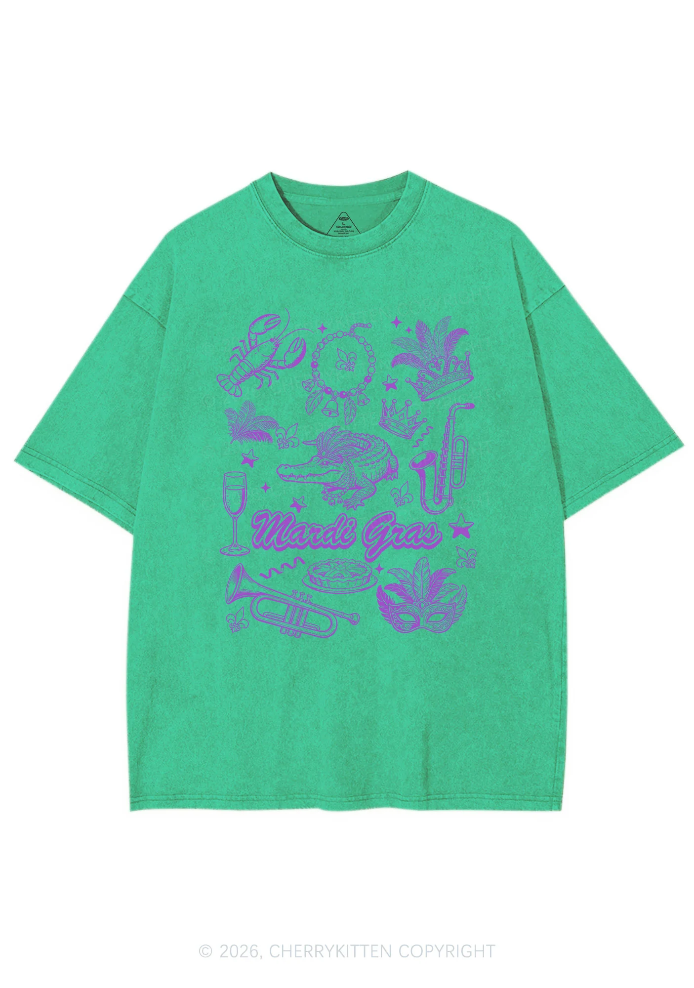Mardi Gras Symbols Y2K Shirts Washed Tee Cherrykitten - Image 8
