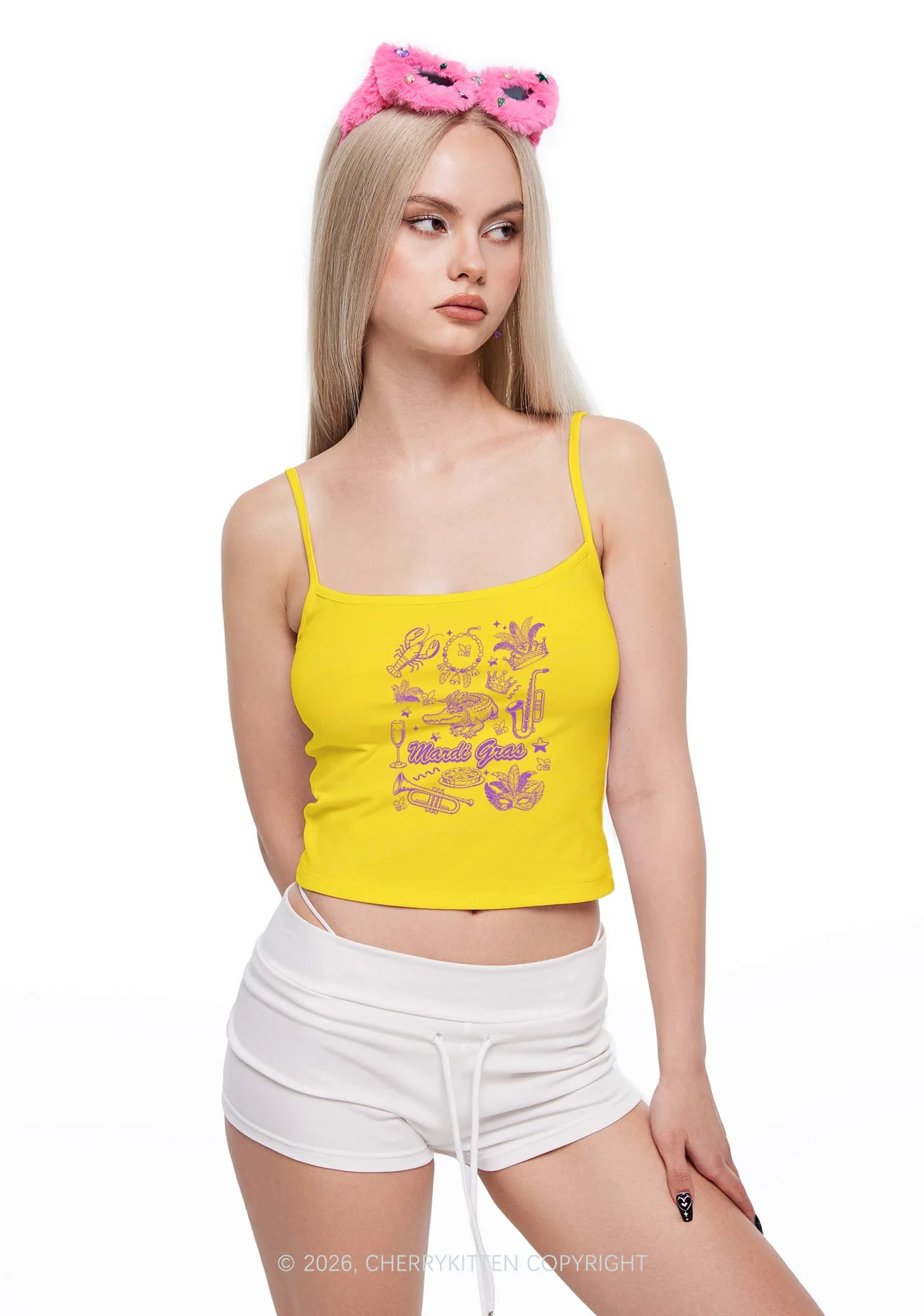 Mardi Gras Symbols Y2K Spaghetti Strap Cami Cherrykitten - Image 2