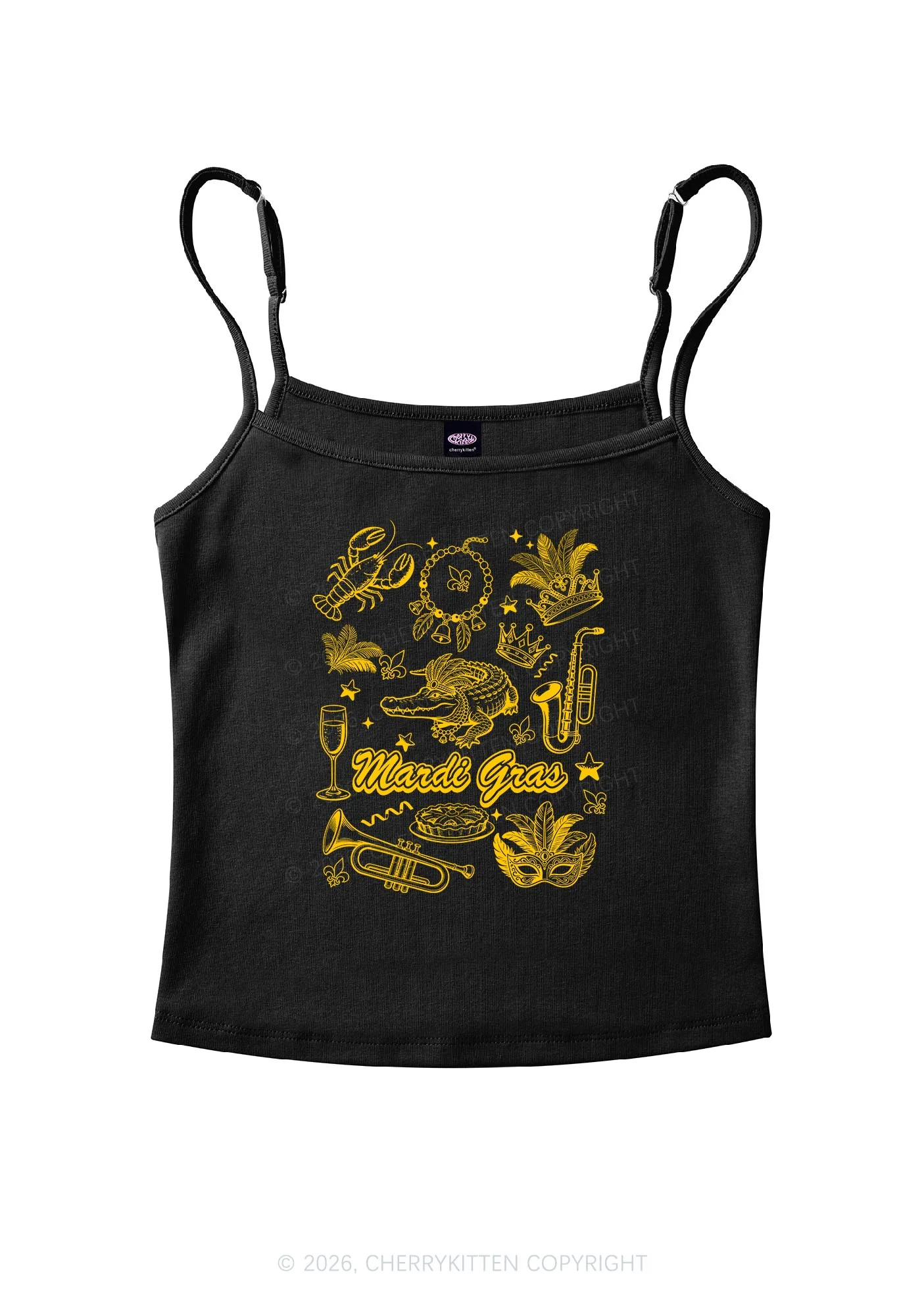 Mardi Gras Symbols Y2K Spaghetti Strap Cami Cherrykitten - Image 3