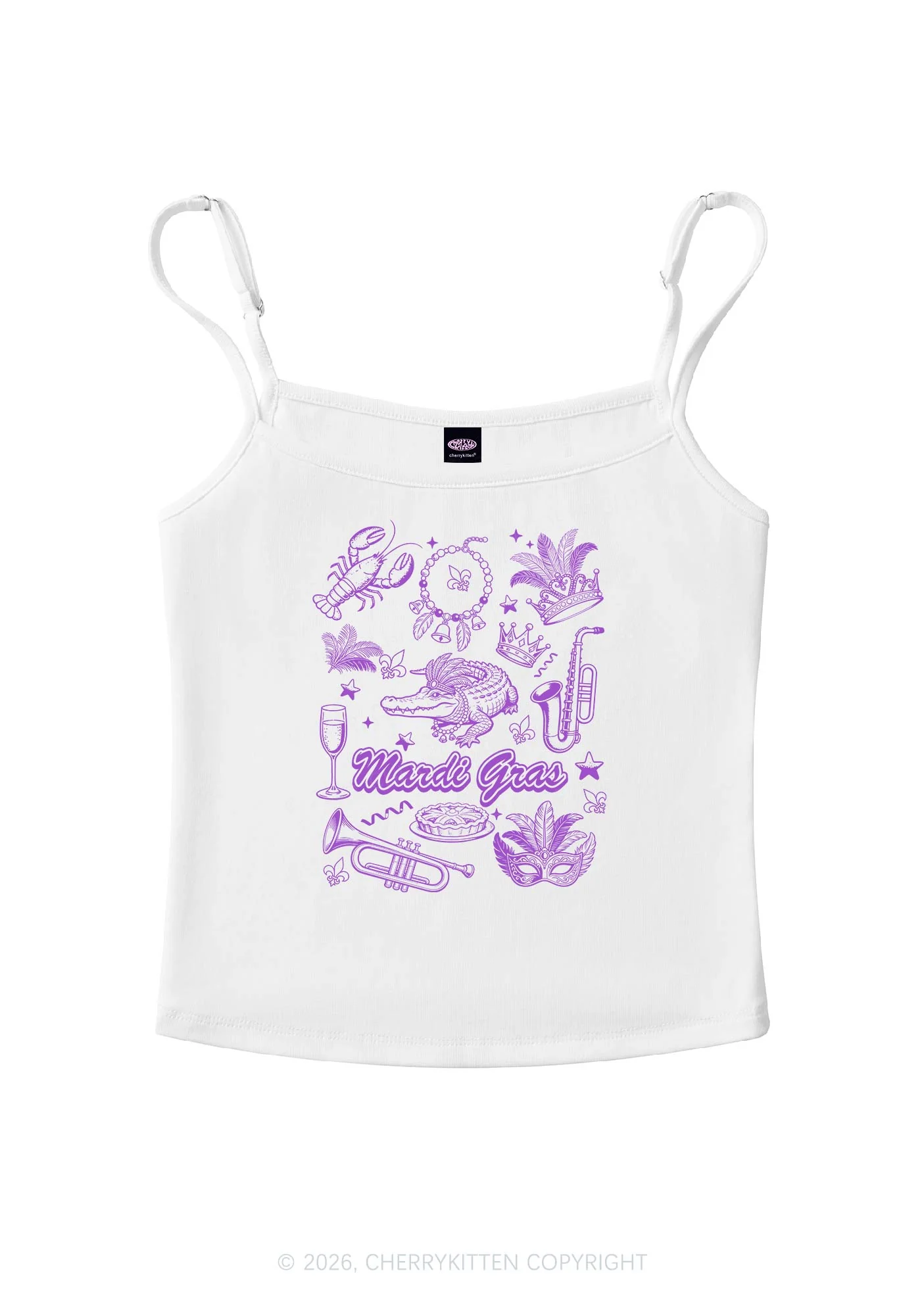 Mardi Gras Symbols Y2K Spaghetti Strap Cami Cherrykitten - Image 4