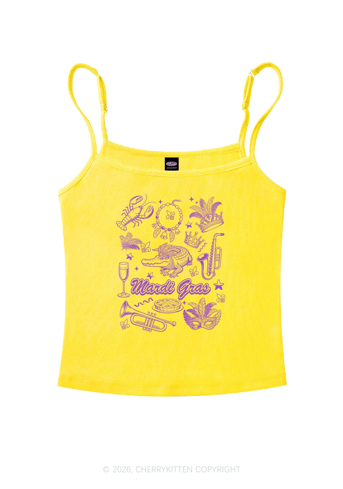 Mardi Gras Symbols Y2K Spaghetti Strap Cami Cherrykitten - Image 5