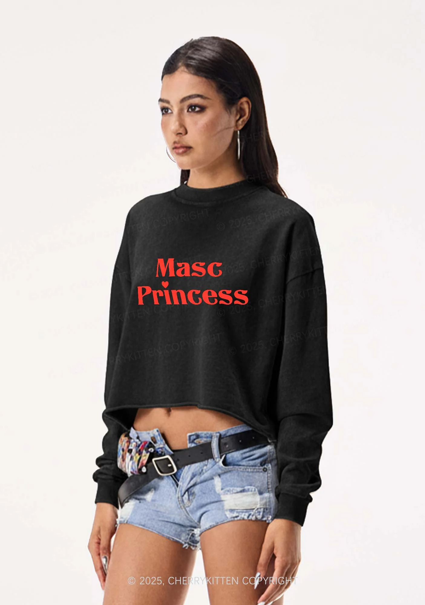 Masc Princess Pride Y2K Crop Washed Sweatshirts Cherrykitten - Image 2