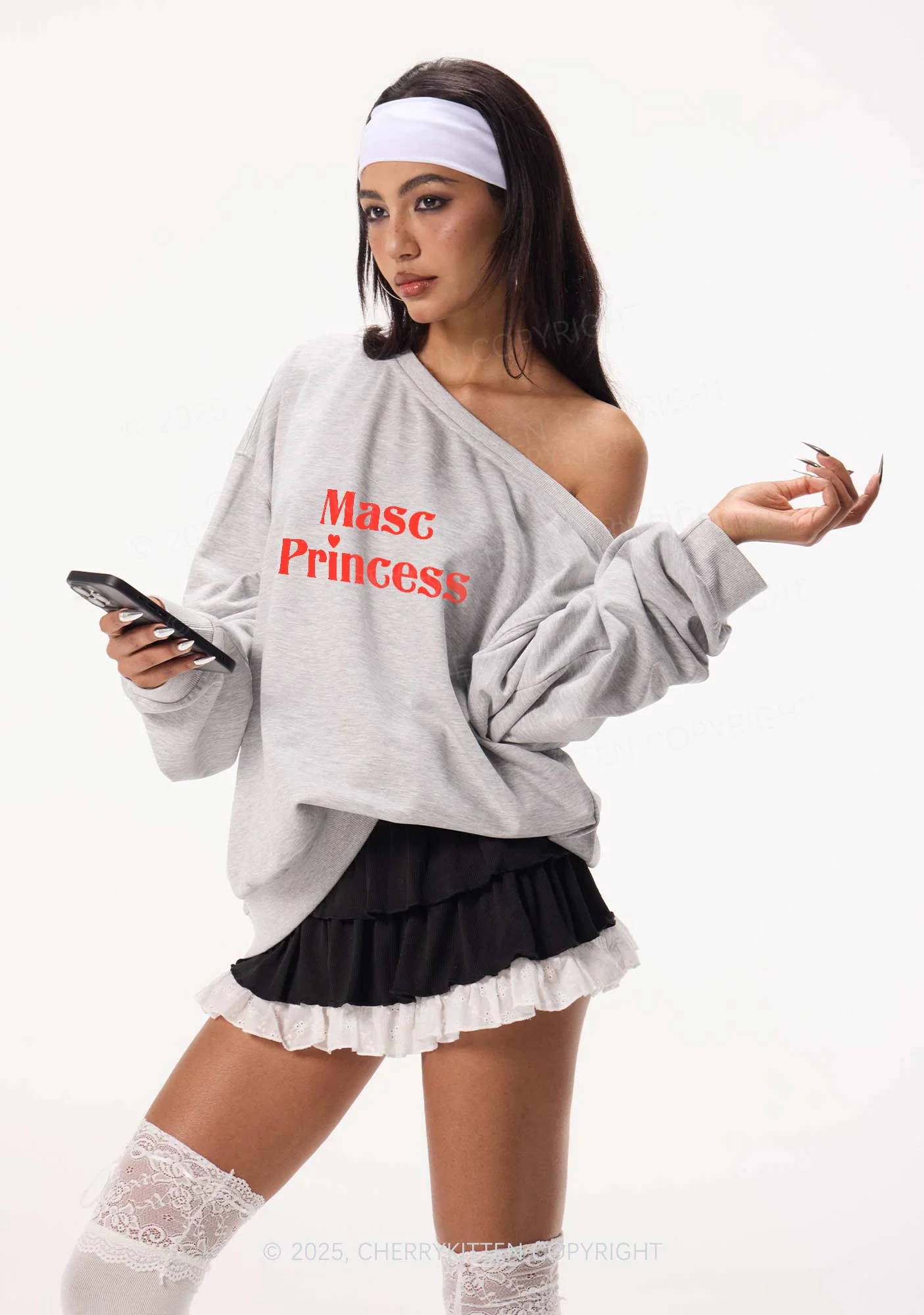 Masc Princess Pride Y2K Off Shoulder Sweatshirts Cherrykitten - Image 2