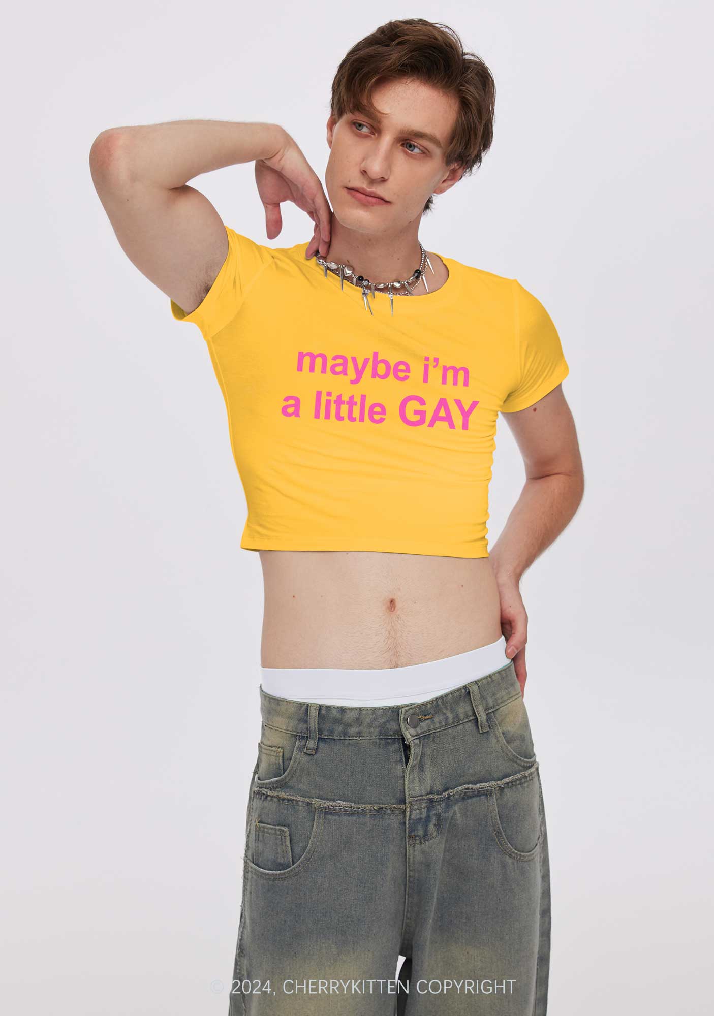 Maybe I'm A Gay Y2K Baby Tee Cherrykitten - Image 3
