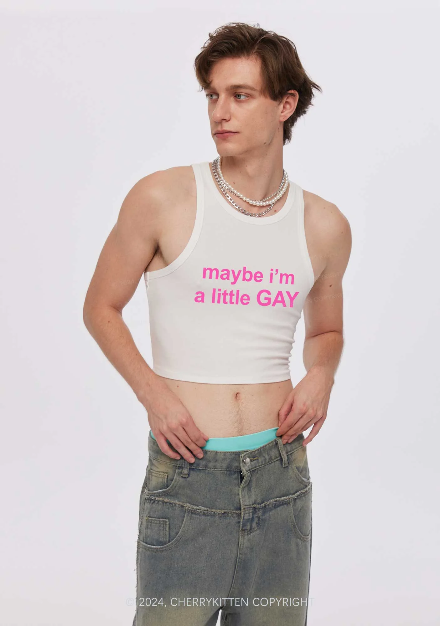 Maybe I'm A Gay Y2K Crop Tank Top Cherrykitten - Image 2