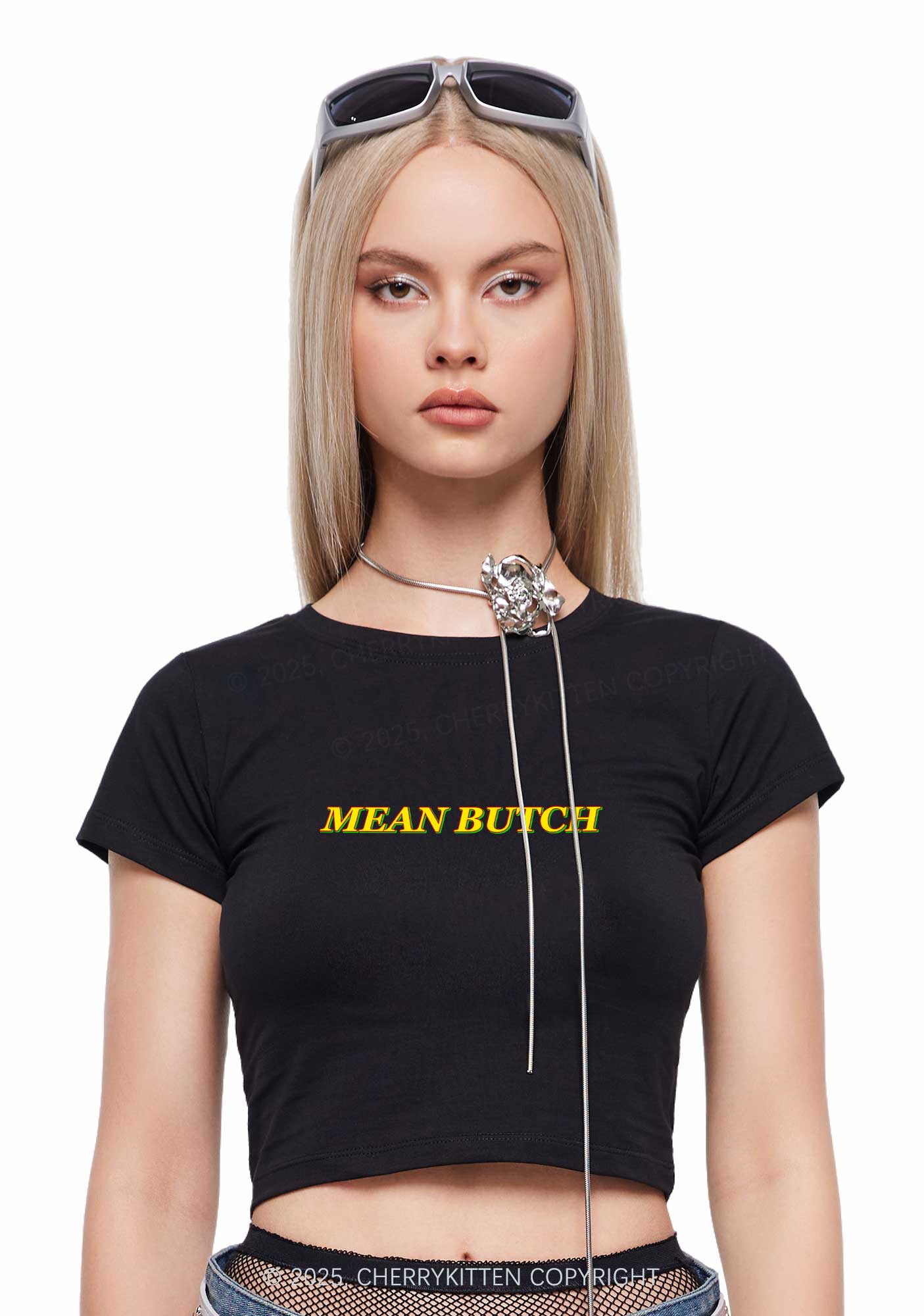 Mean Butch Pride Y2K Baby Tee Cherrykitten - Image 2