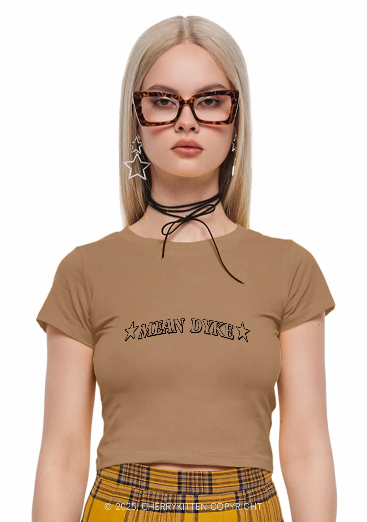 Mean Dyke Pride Y2K Baby Tee Cherrykitten - Image 3