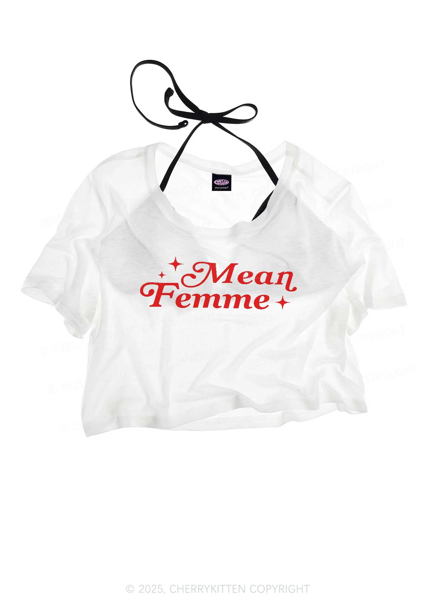 Mean Femme Pride Y2K Sheer Crop Tee Cherrykitten - Image 3