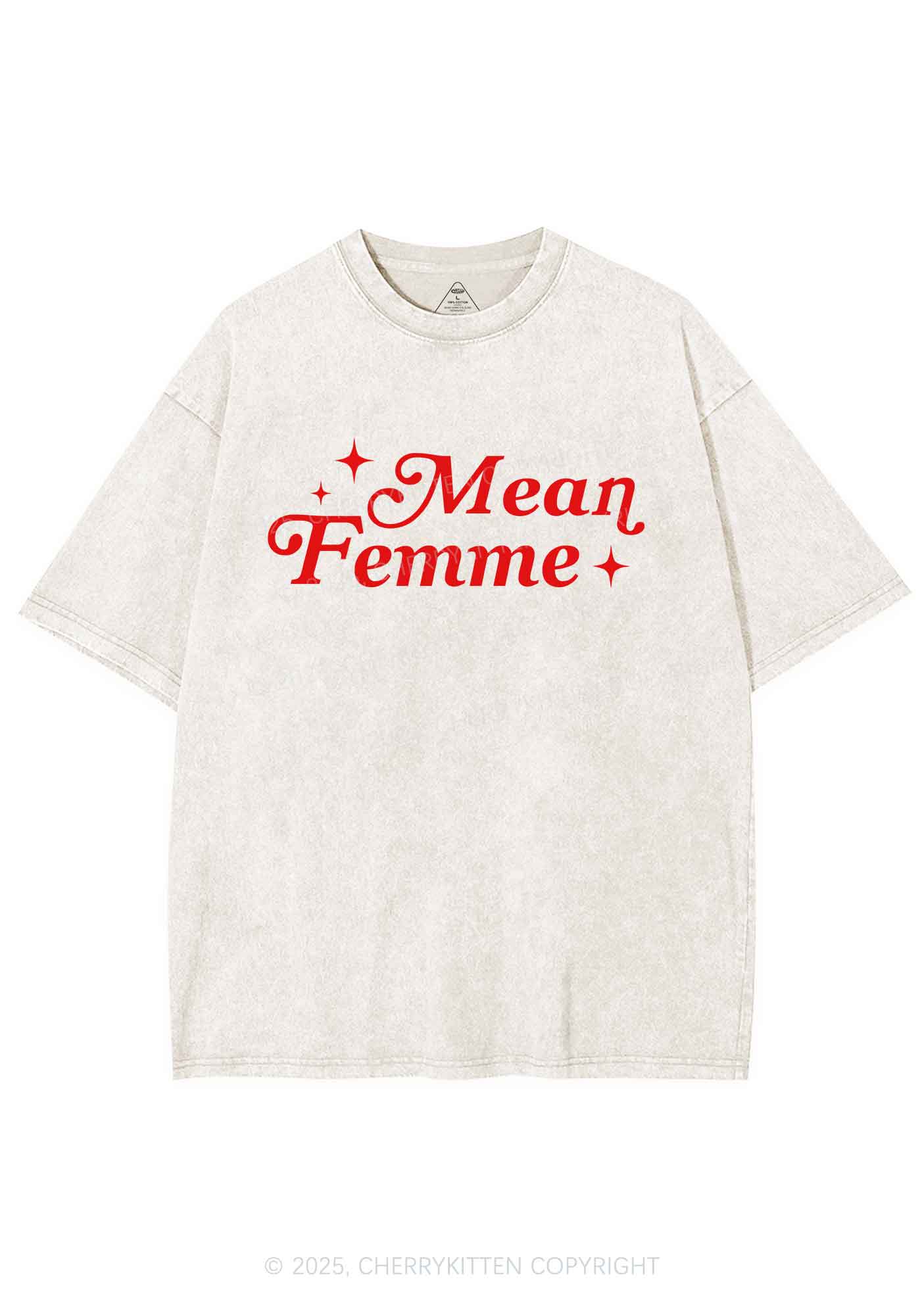 Mean Femme Pride Y2K Shirts Washed Tee Cherrykitten - Image 3