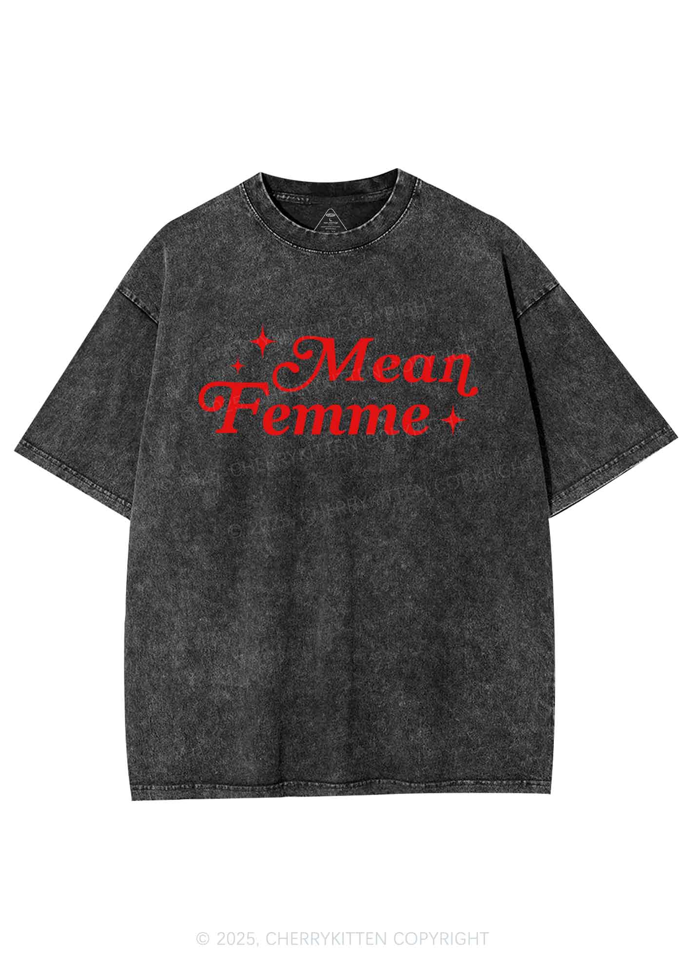 Mean Femme Pride Y2K Shirts Washed Tee Cherrykitten - Image 4
