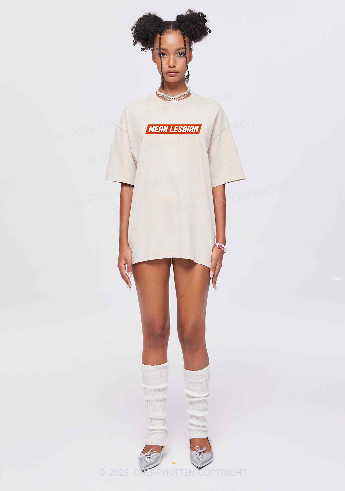 Mean Lesbian Y2K Washed Tee Cherrykitten - Image 2