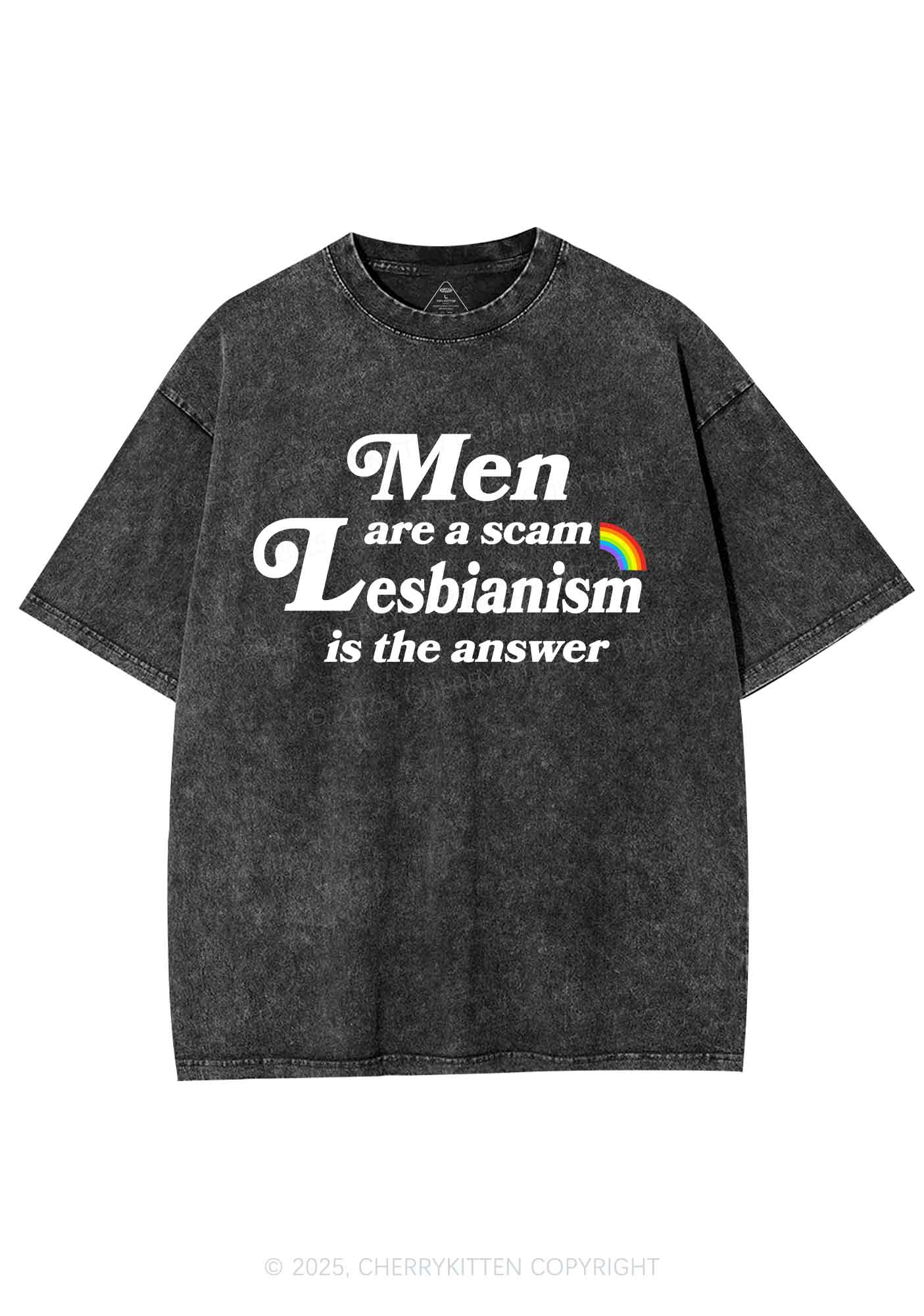 Men Lesbianism Y2K Shirts Washed Tee Cherrykitten - Image 5