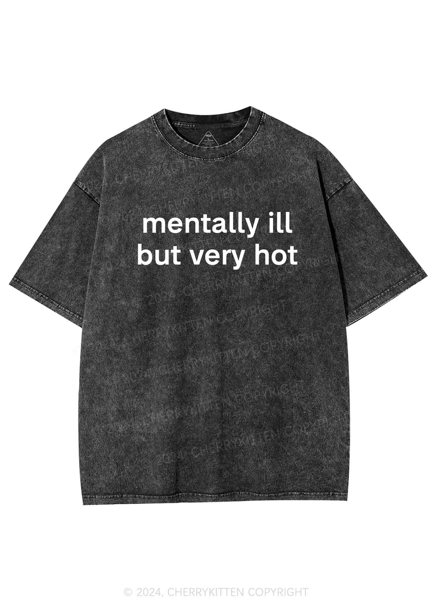 Mentally Ill But Very Hot Y2K Washed Tee Cherrykitten - Image 3
