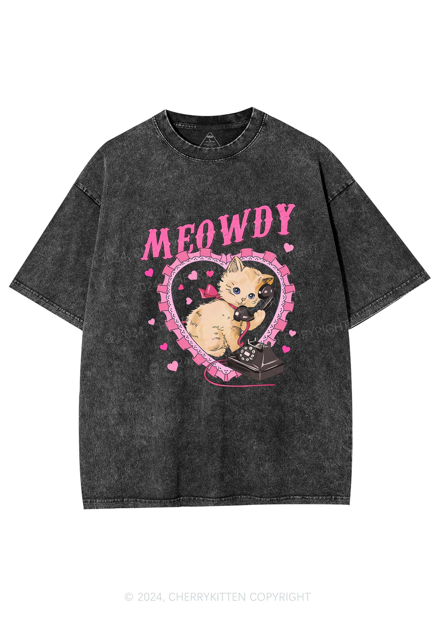 Meowdy Cat Y2K Valentine's Day Washed Tee Cherrykitten - Image 3