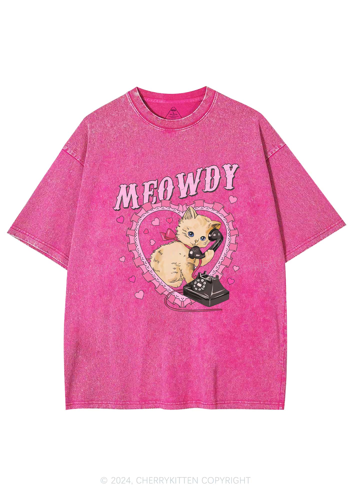 Meowdy Cat Y2K Valentine's Day Washed Tee Cherrykitten - Image 4
