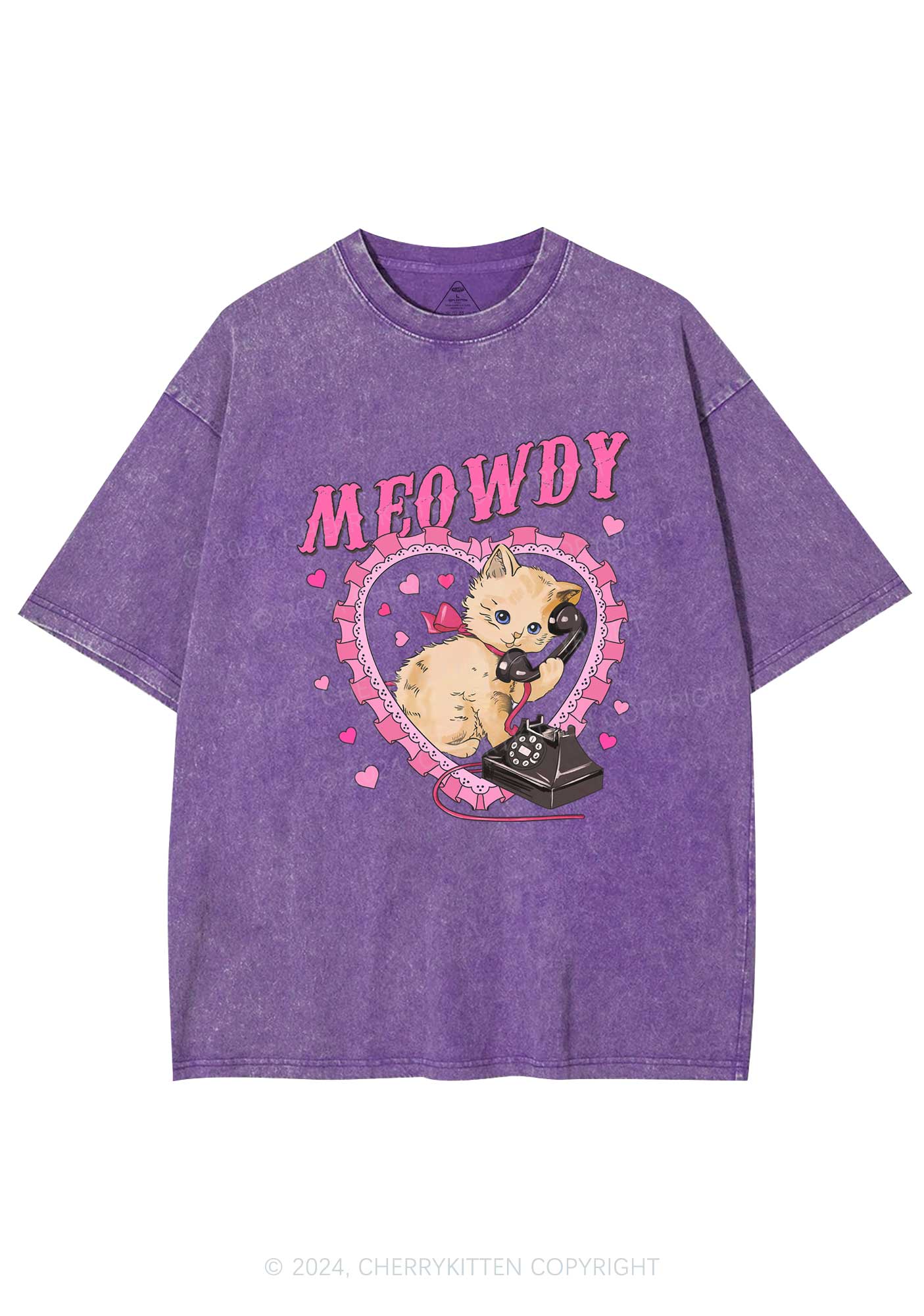 Meowdy Cat Y2K Valentine's Day Washed Tee Cherrykitten - Image 5