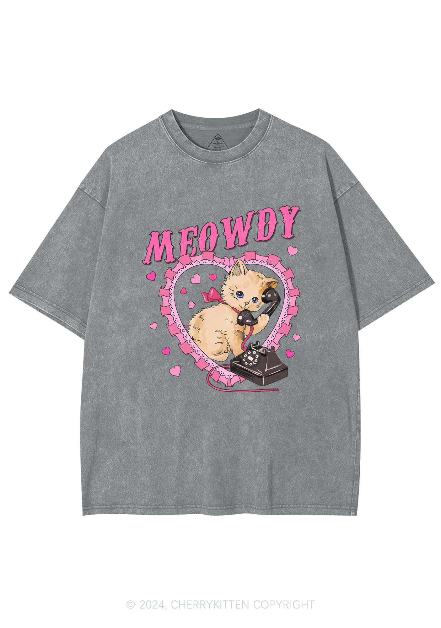 Meowdy Cat Y2K Valentine's Day Washed Tee Cherrykitten - Image 6