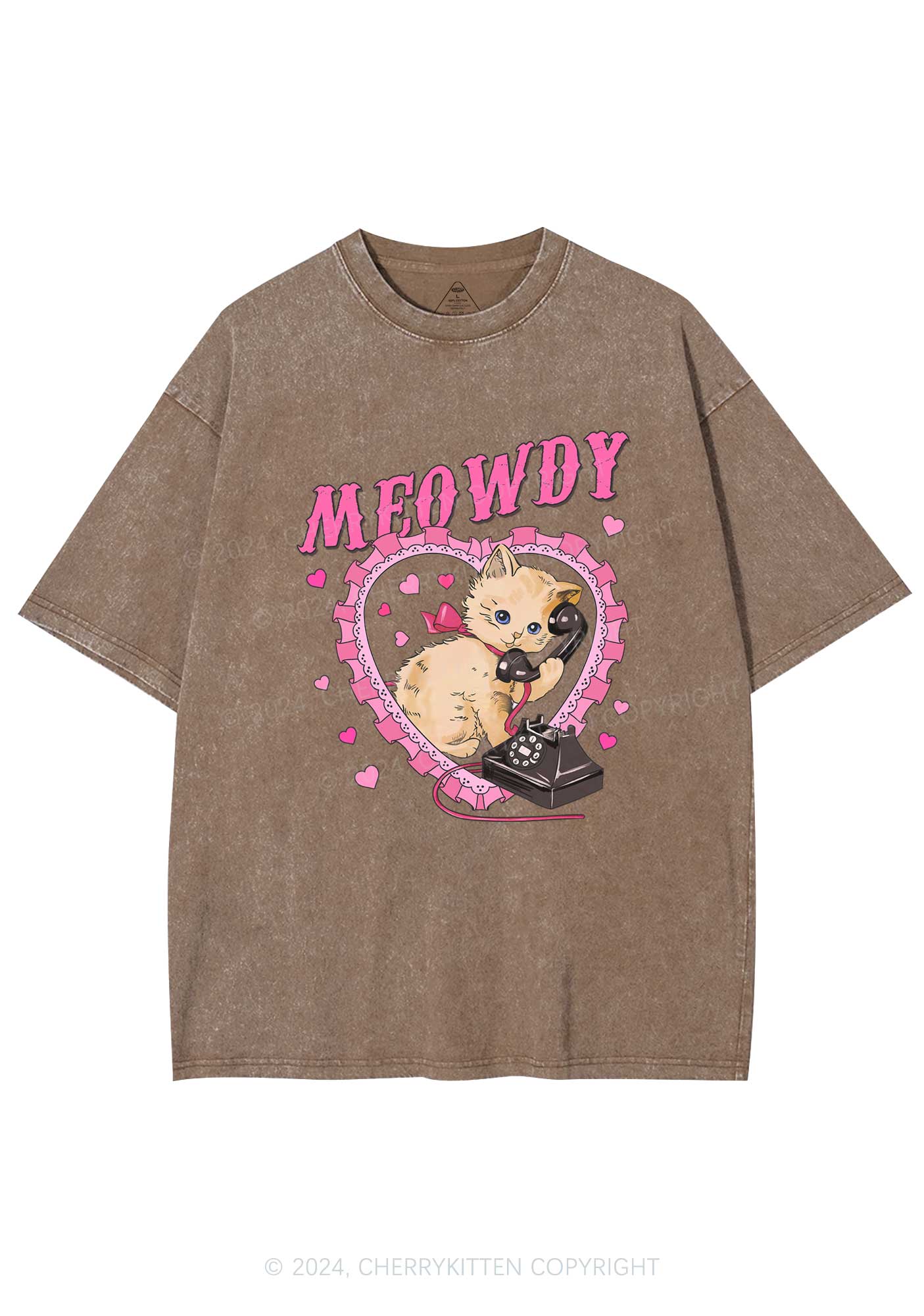 Meowdy Cat Y2K Valentine's Day Washed Tee Cherrykitten - Image 7