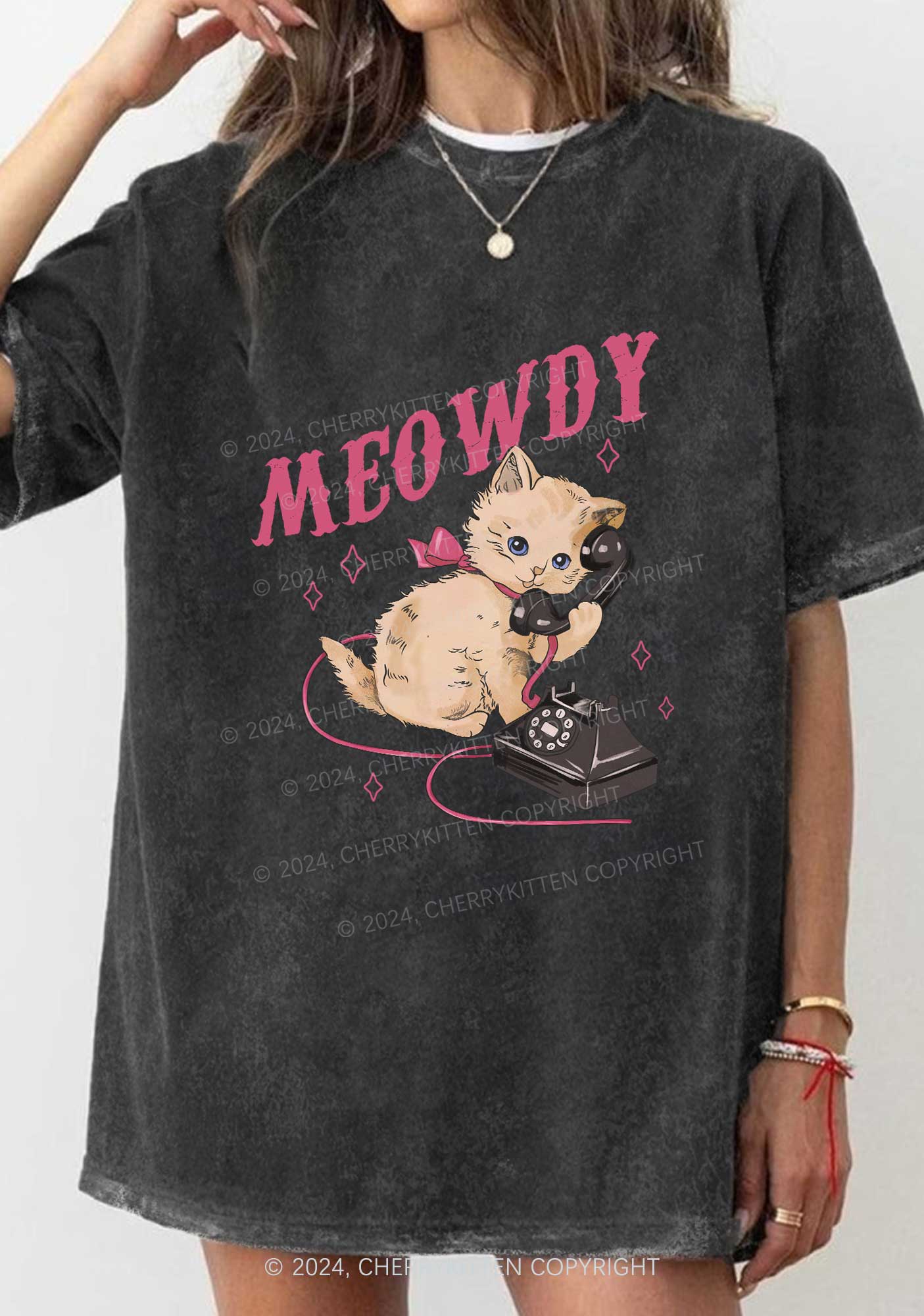 Meowdy Kitten Y2K Washed Tee Cherrykitten - Image 2