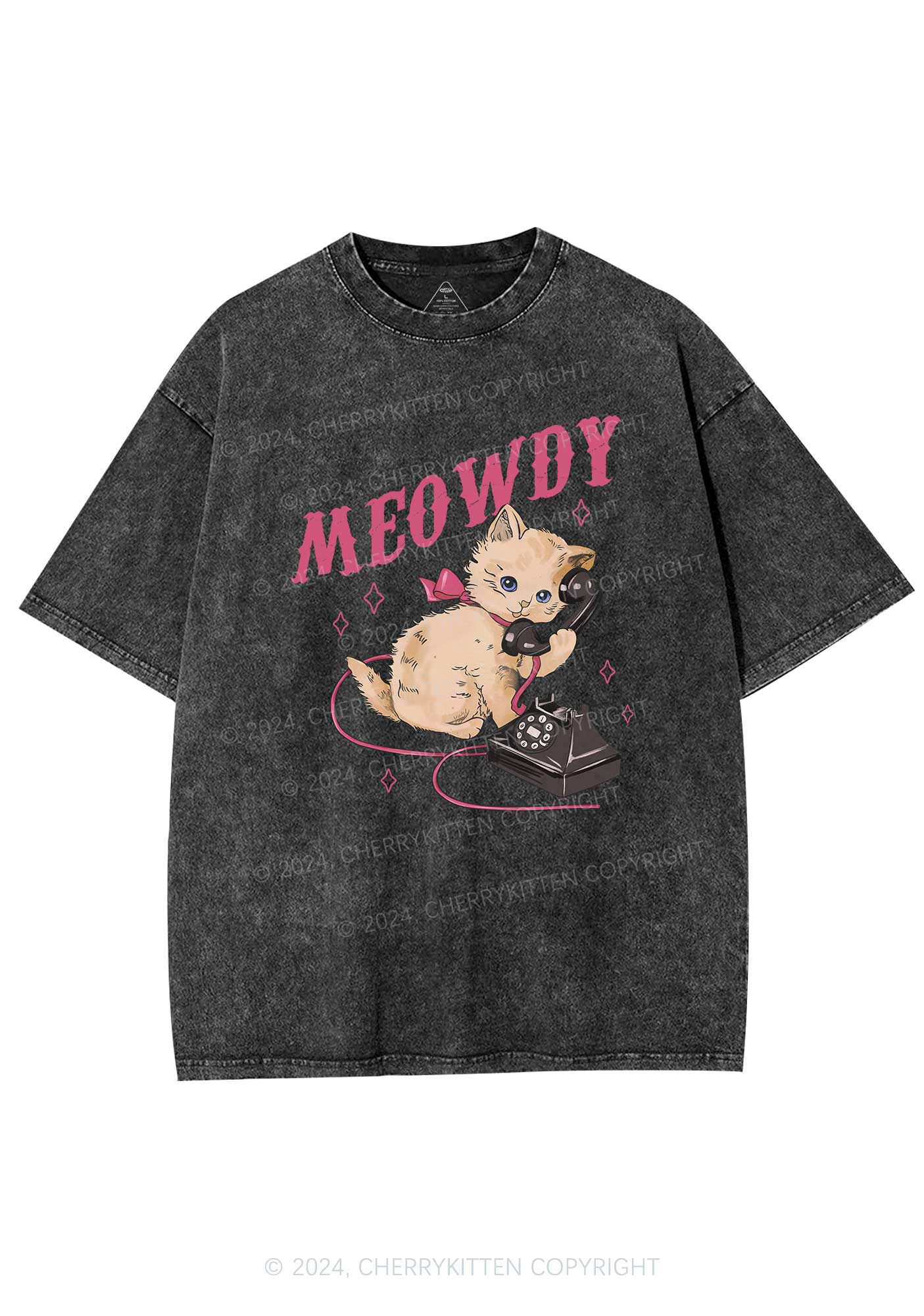 Meowdy Kitten Y2K Washed Tee Cherrykitten - Image 3