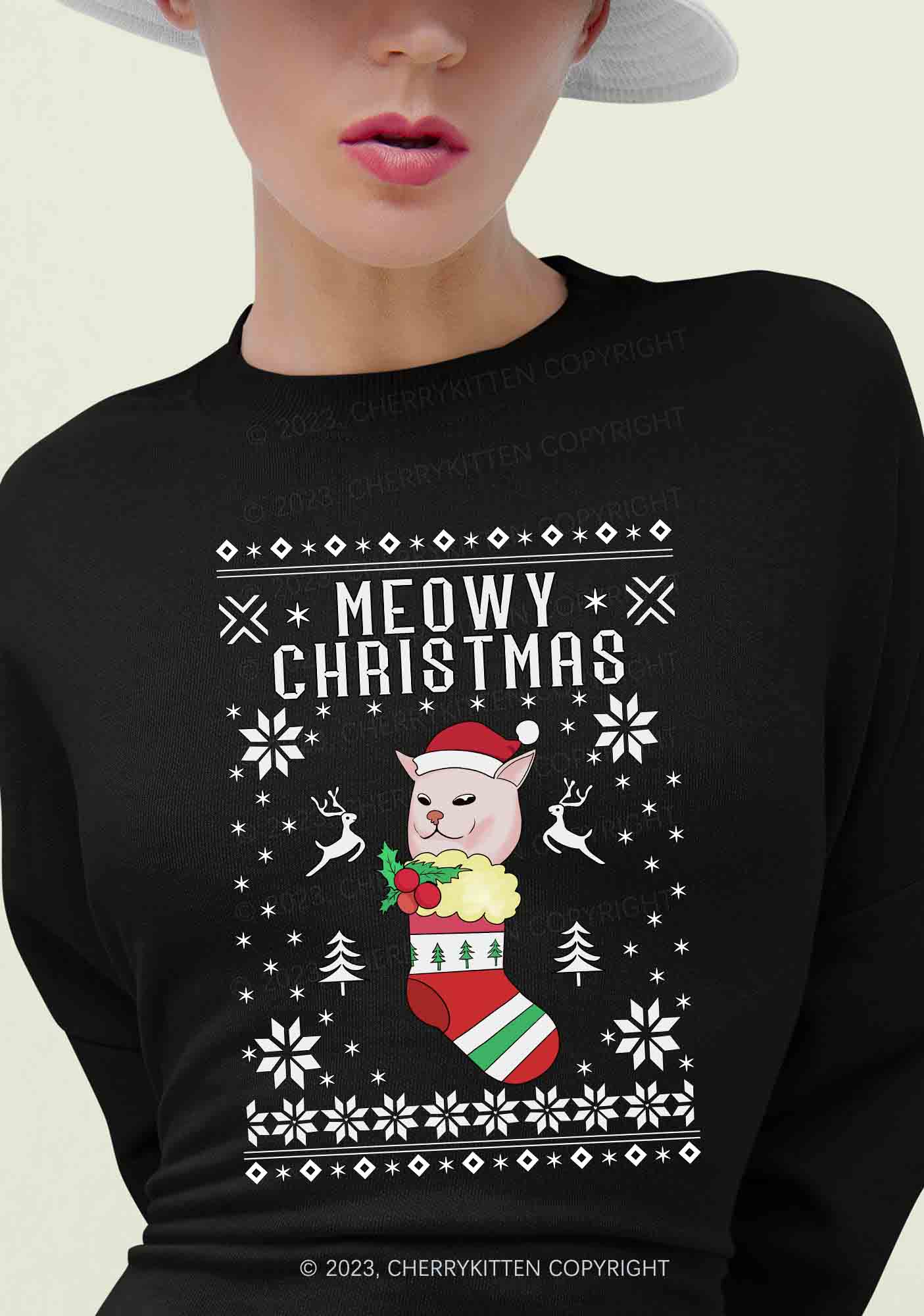 Meowy Christmas Socks Y2K Sweatshirt Cherrykitten - Image 2