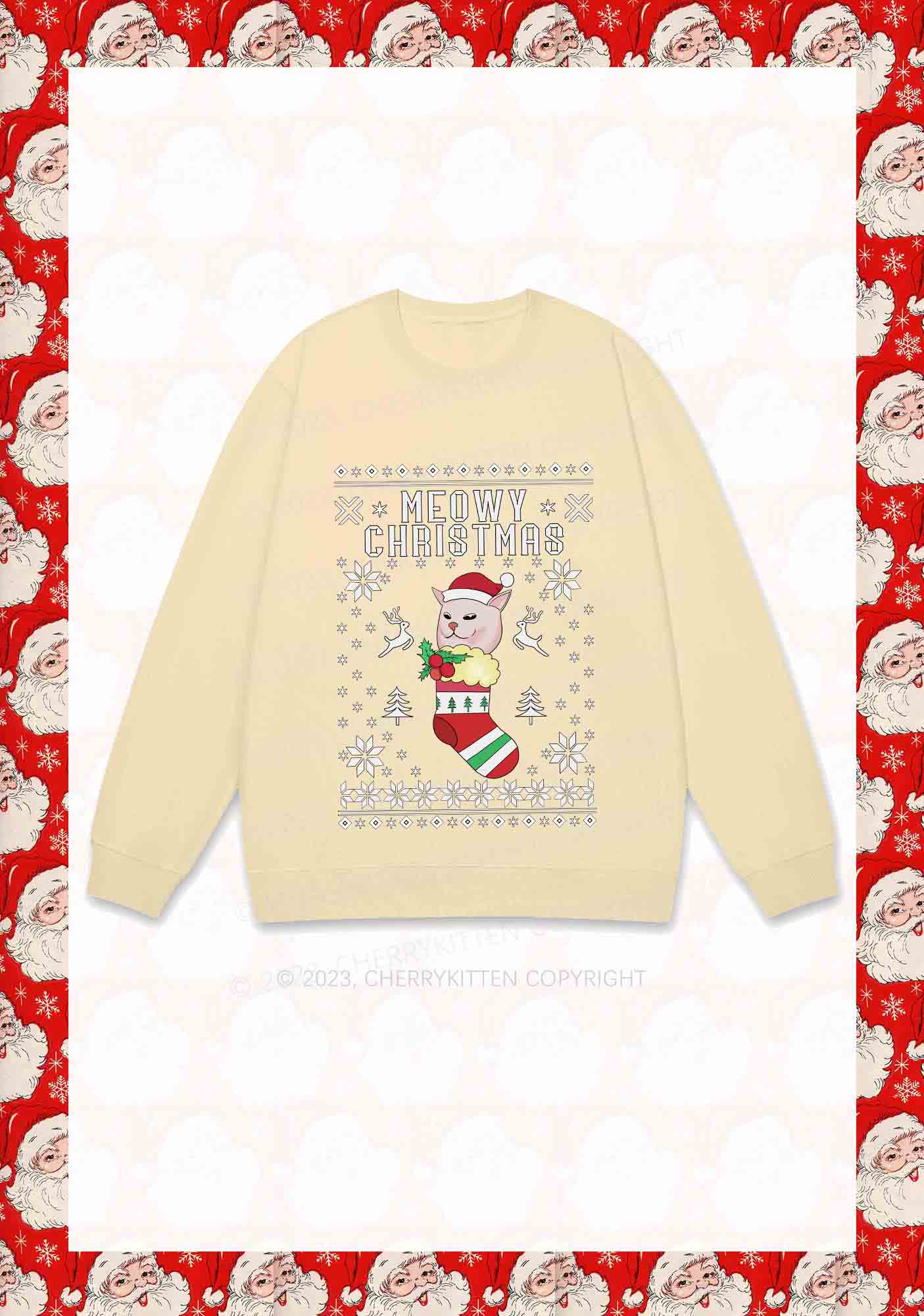 Meowy Christmas Socks Y2K Sweatshirt Cherrykitten - Image 3