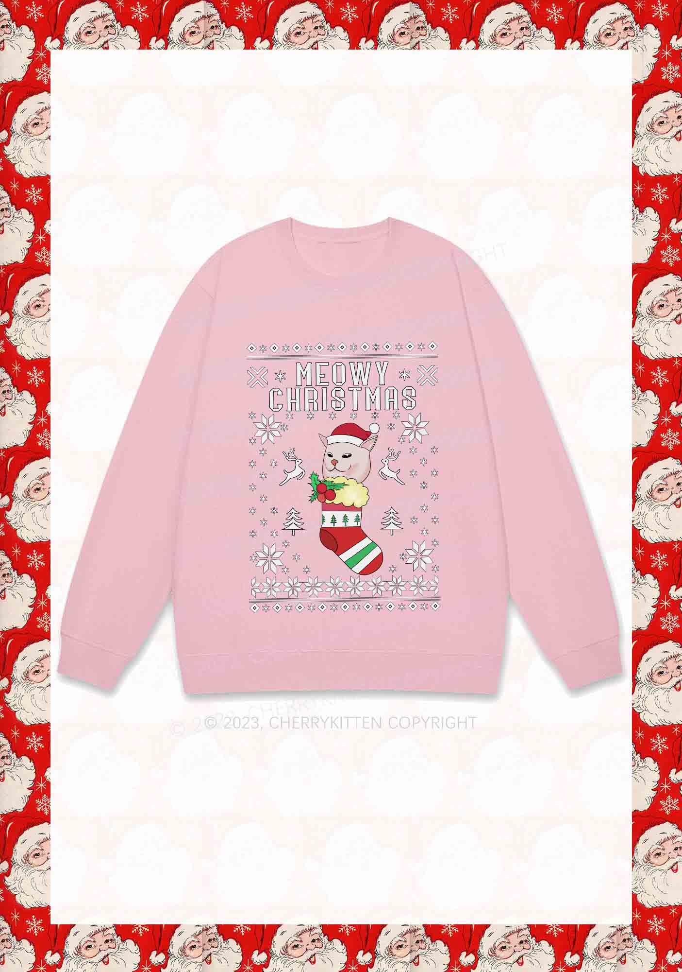 Meowy Christmas Socks Y2K Sweatshirt Cherrykitten - Image 4