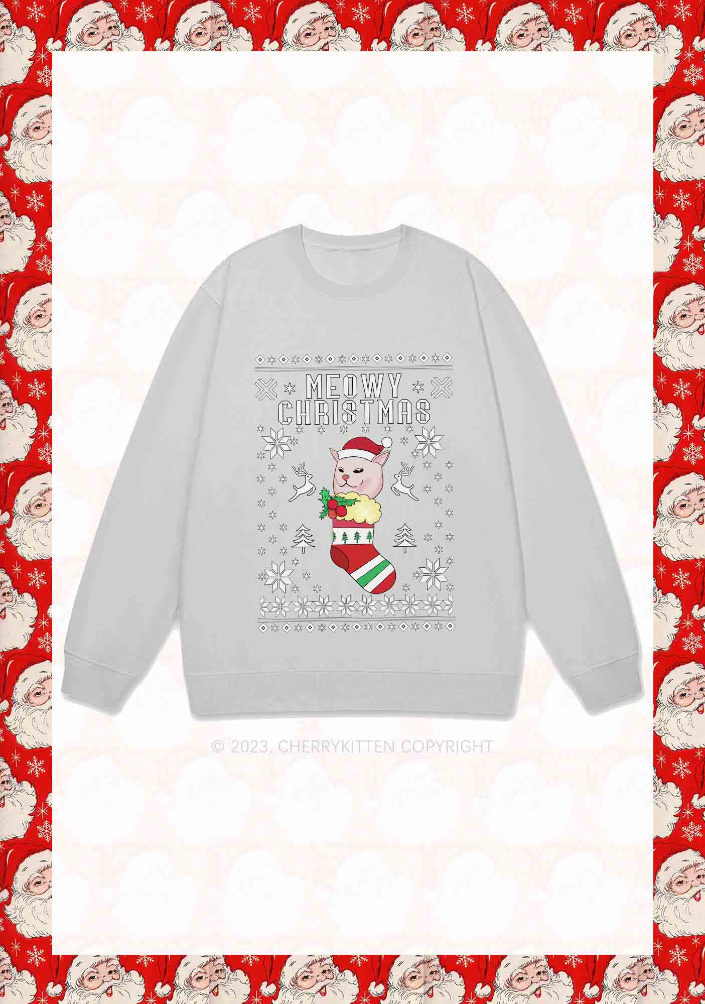 Meowy Christmas Socks Y2K Sweatshirt Cherrykitten - Image 5
