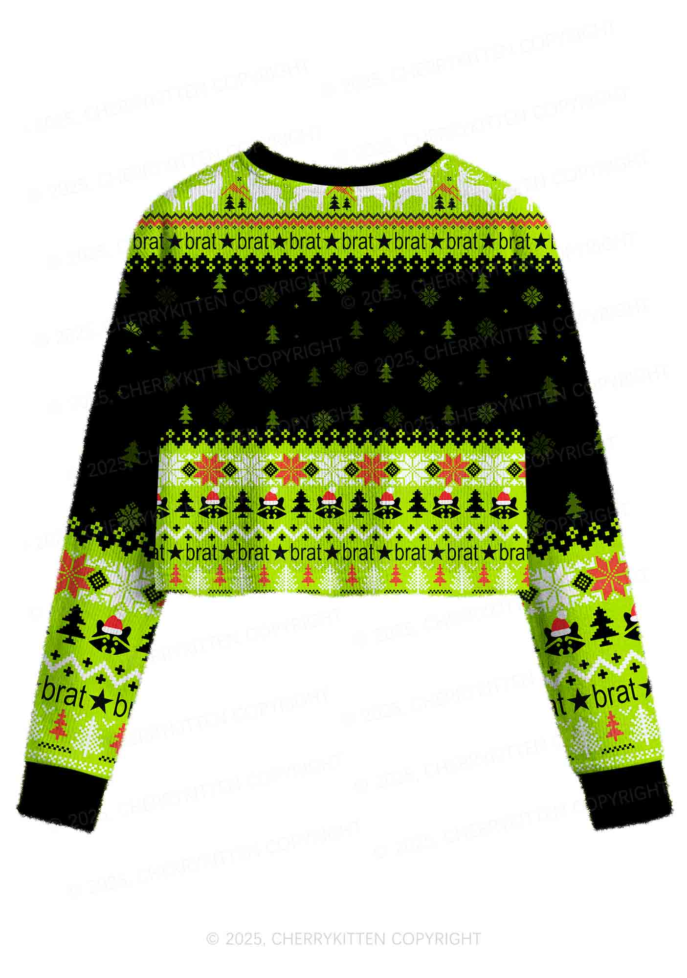Merry Bratmas Y2K Christmas Crop Knit Sweatshirt Cherrykitten - Image 2