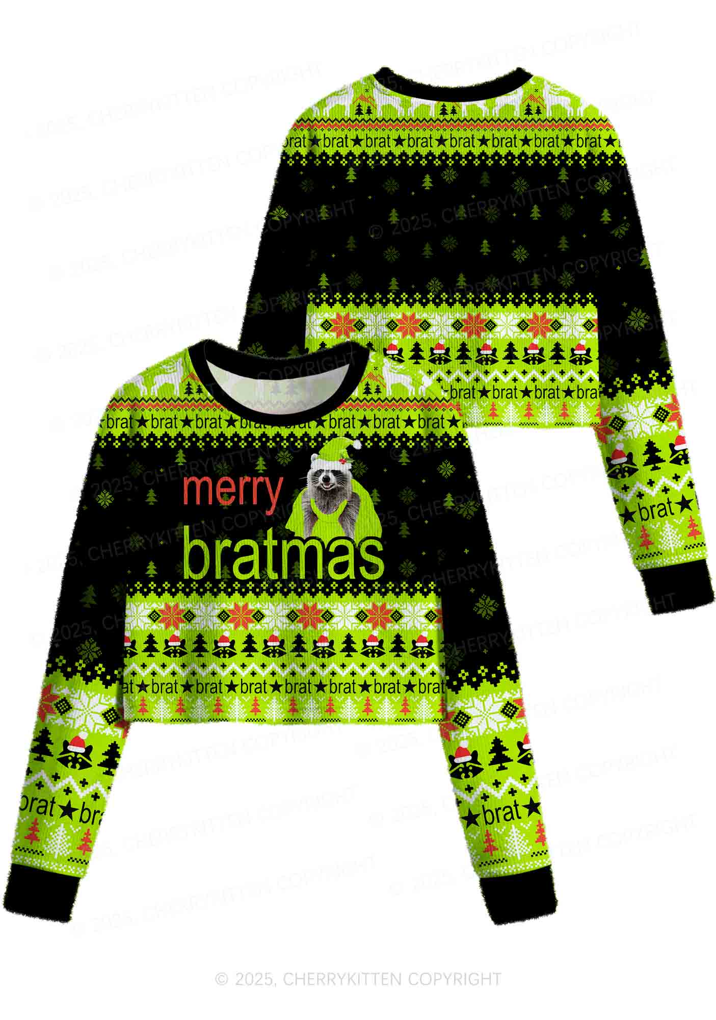 Merry Bratmas Y2K Christmas Crop Knit Sweatshirt Cherrykitten - Image 3