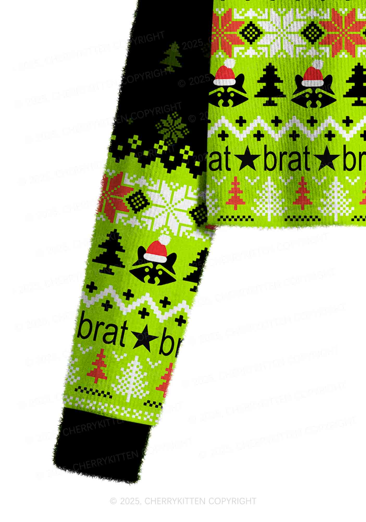 Merry Bratmas Y2K Christmas Crop Knit Sweatshirt Cherrykitten - Image 5
