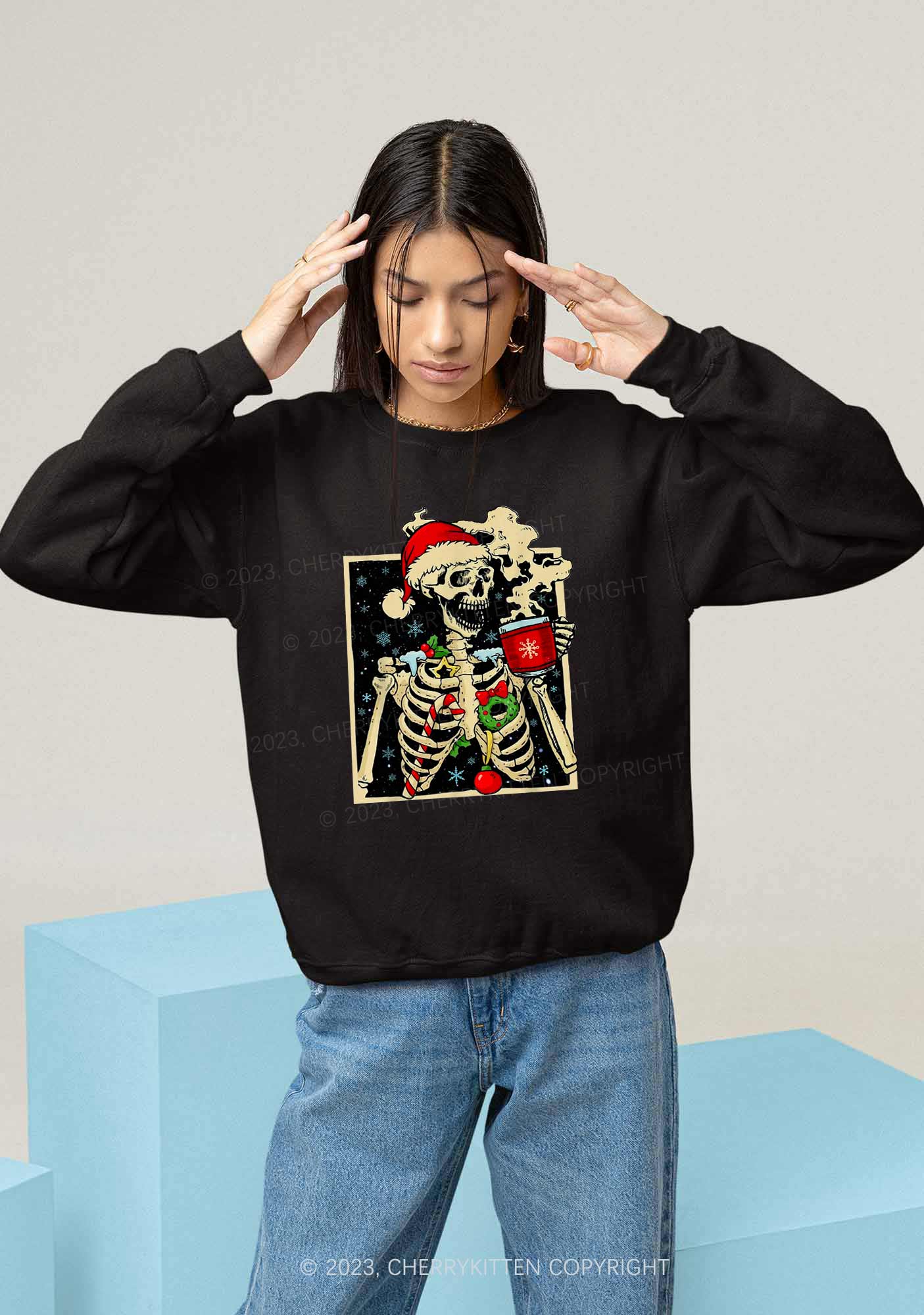 Merry Christmas Skeleton Y2K Sweatshirt Cherrykitten - Image 2