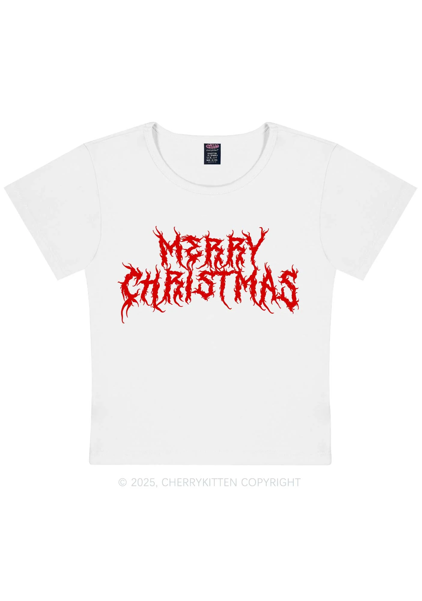 Merry Christmas Y2K Baby Tee Cherrykitten - Image 3