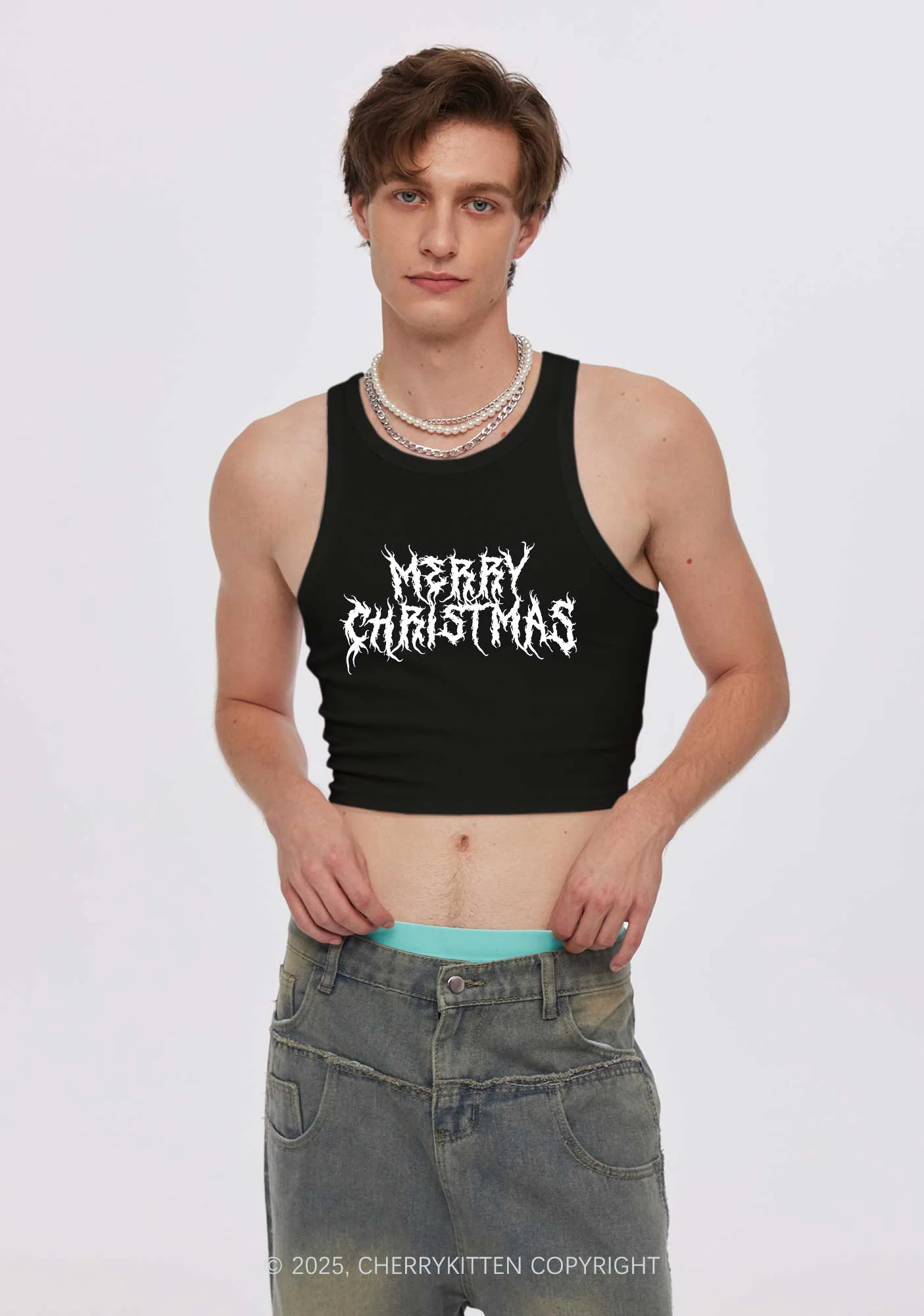 Merry Christmas Y2K Crop Tank Top Cherrykitten - Image 2