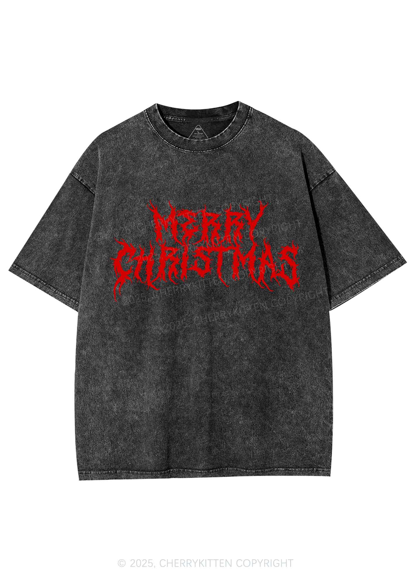 Merry Christmas Y2K Shirts Washed Tee Cherrykitten - Image 3