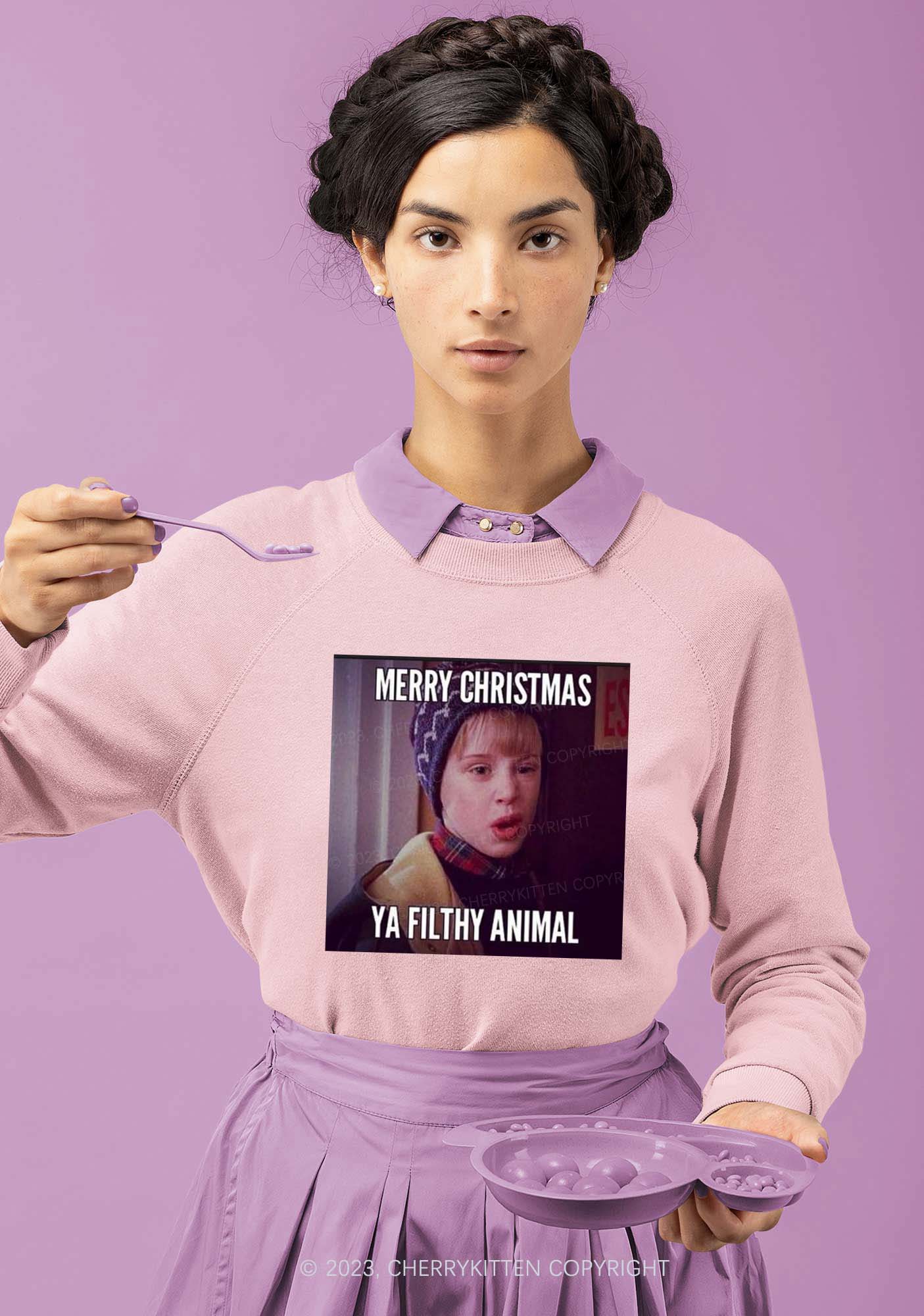 Merry Christmas Ya Filthy Animal Y2K Sweatshirt Cherrykitten - Image 2