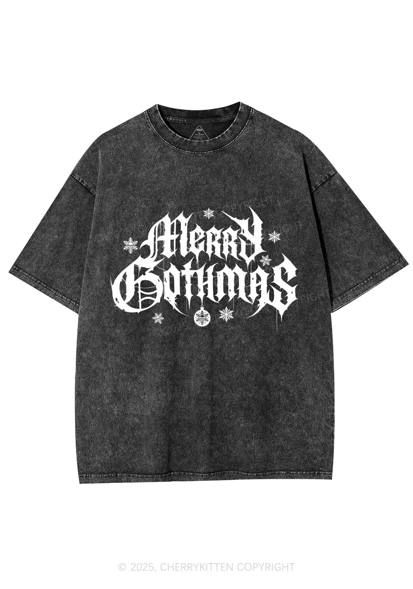 Merry Gothmas Y2K Shirts Washed Tee Cherrykitten - Image 3