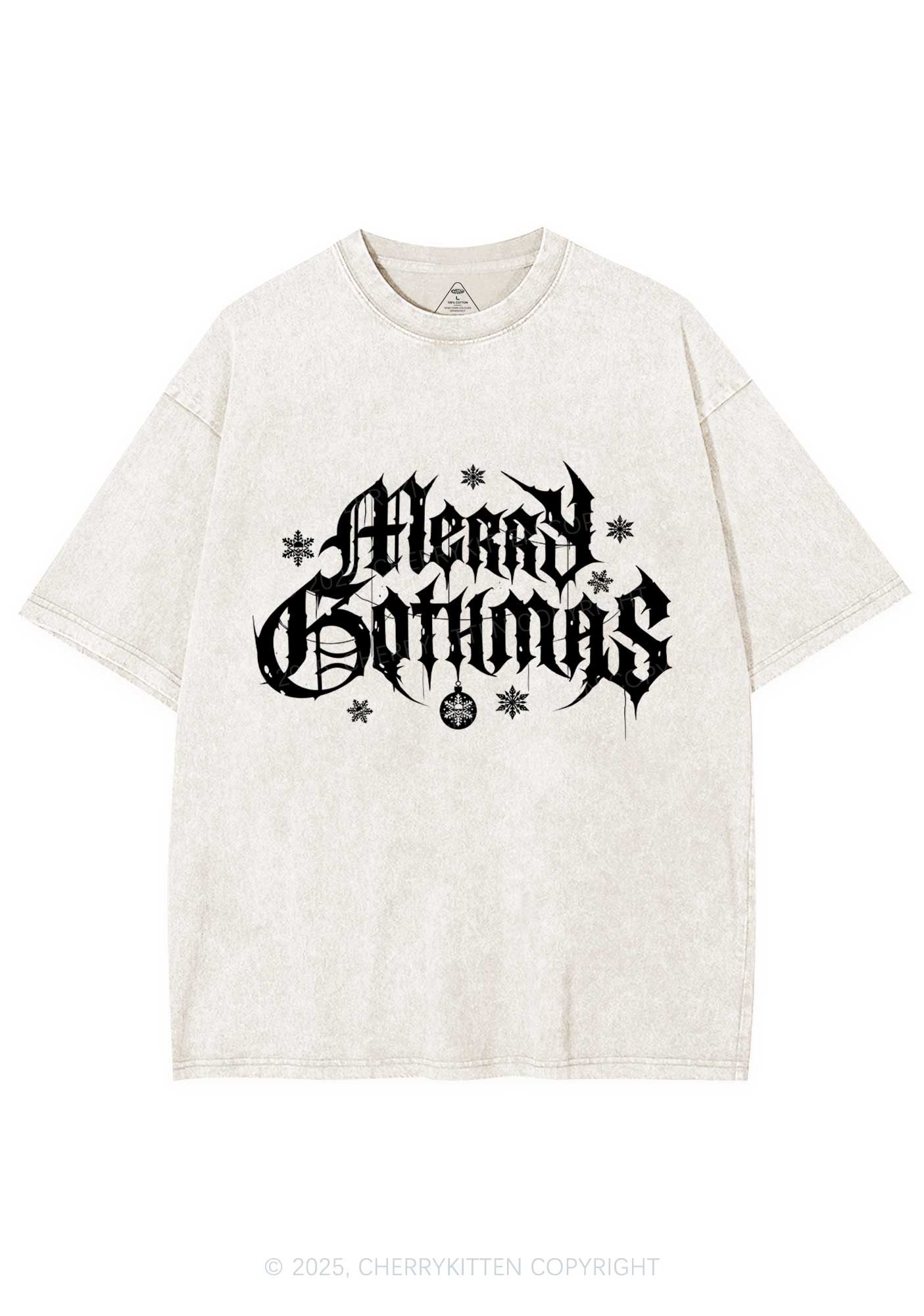 Merry Gothmas Y2K Shirts Washed Tee Cherrykitten - Image 4