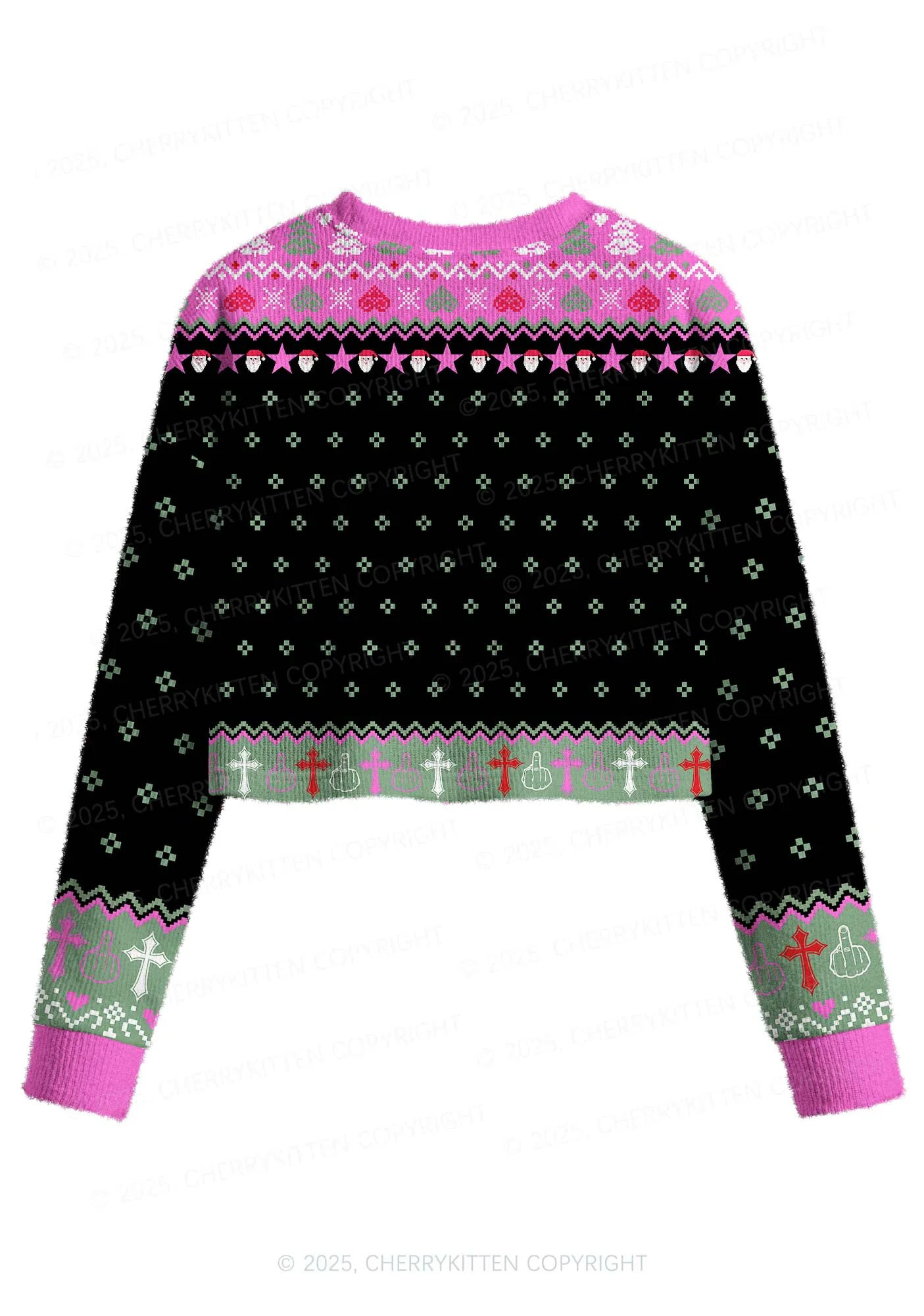 Merry Santa Y2K Christmas Crop Knit Sweatshirt Cherrykitten - Image 2
